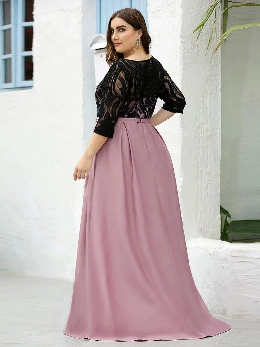 Round Neck Formal Evening Gowns for Women with Lace Sleeve