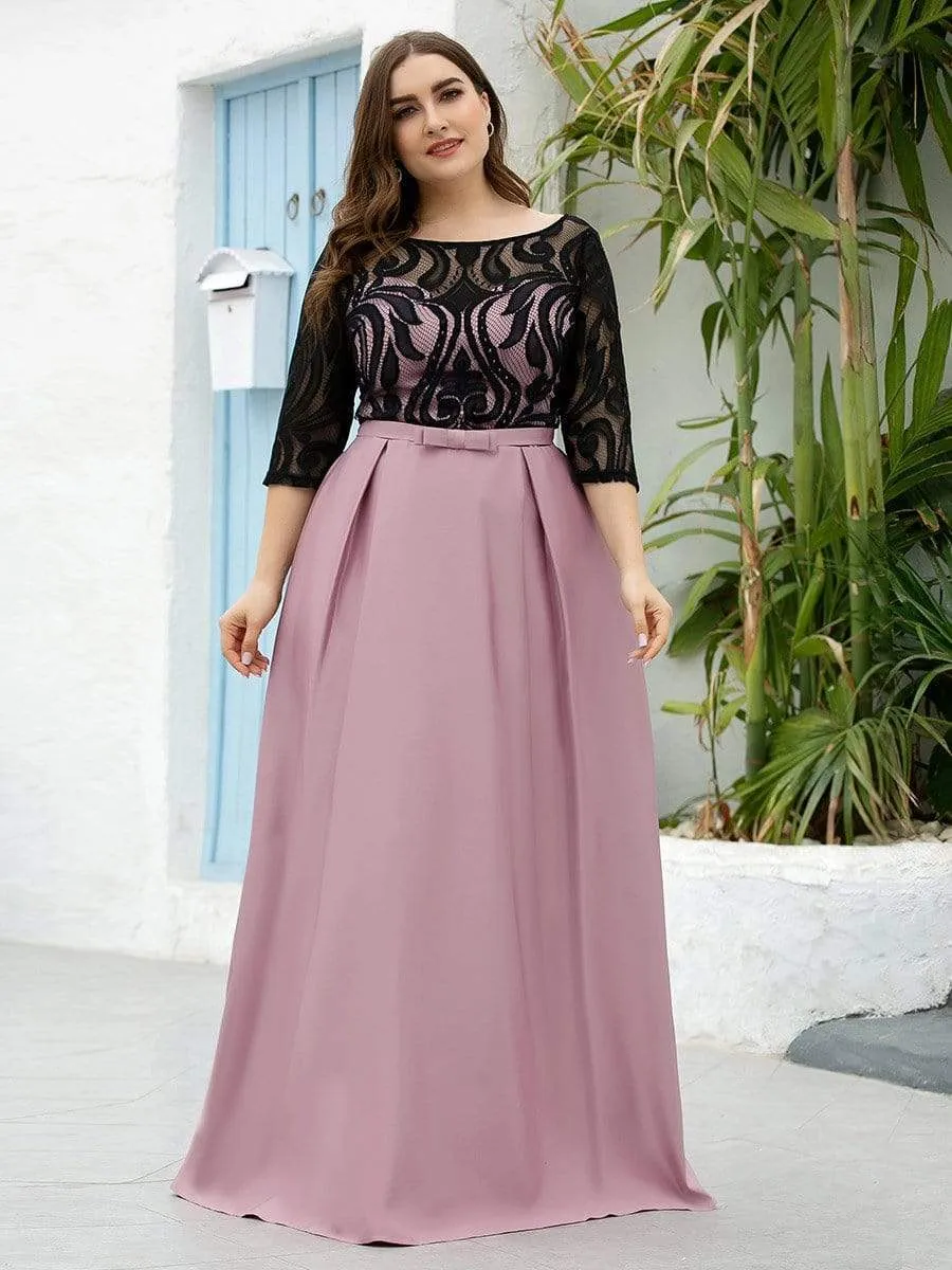 Round Neck Formal Evening Gowns for Women with Lace Sleeve