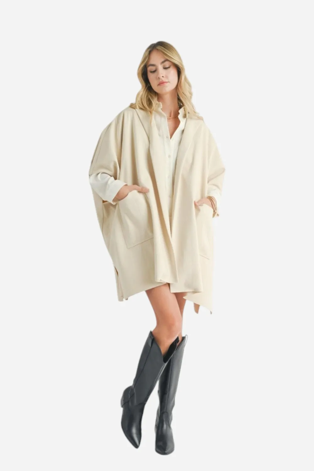 Sadie & Sage Lisha Belted Poncho Cream