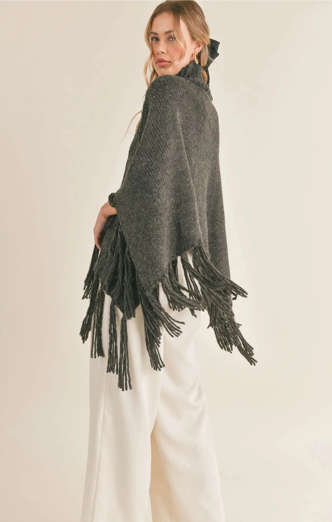 Sadie & Sage Maysen Fringe Hem Turtleneck Poncho