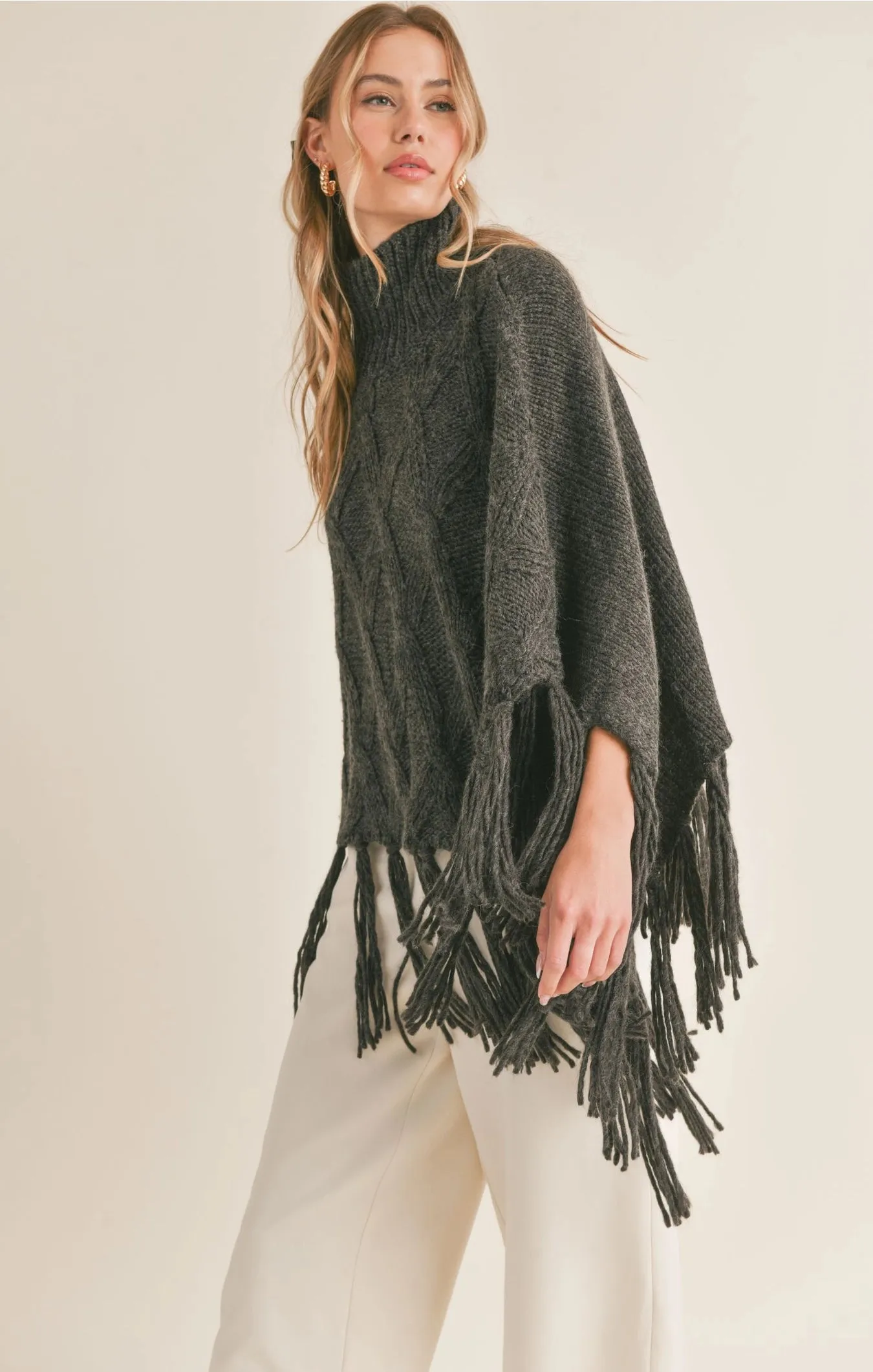 Sadie & Sage Maysen Fringe Hem Turtleneck Poncho