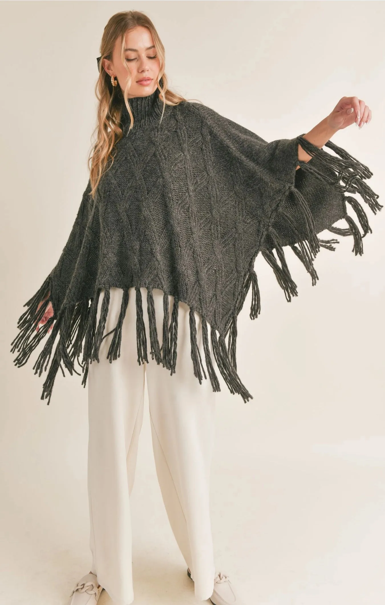 Sadie & Sage Maysen Fringe Hem Turtleneck Poncho