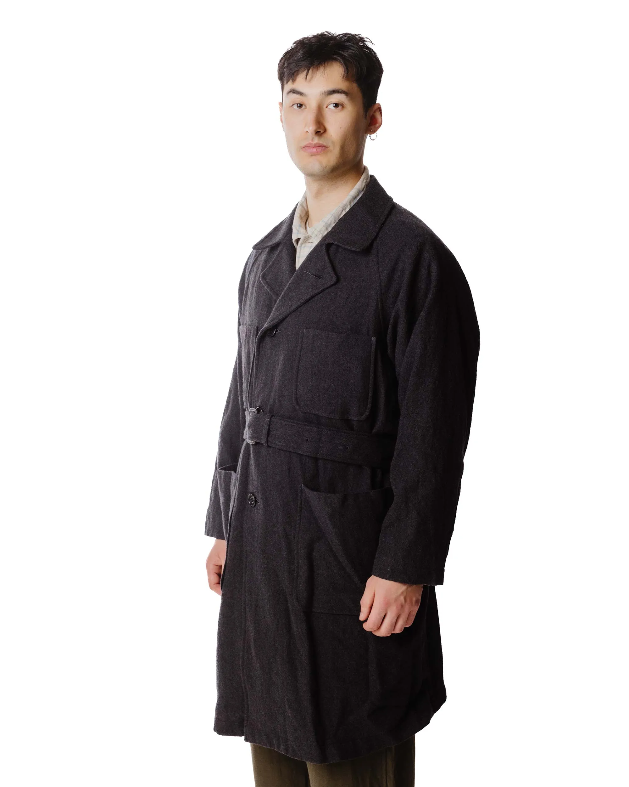 Sage de Cret Wool Twill Tumbler Balmacaan Coat With Belt Charcoal