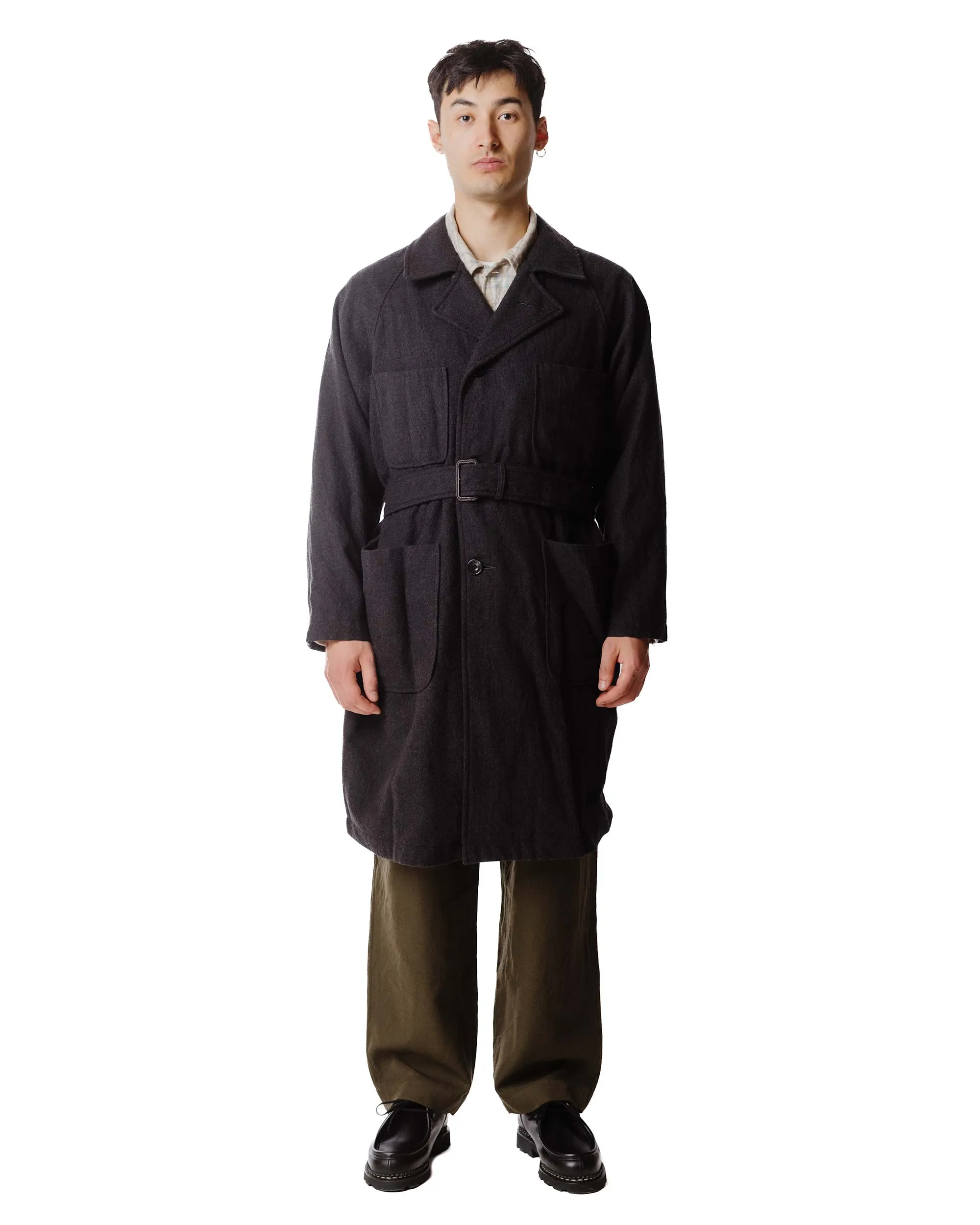 Sage de Cret Wool Twill Tumbler Balmacaan Coat With Belt Charcoal