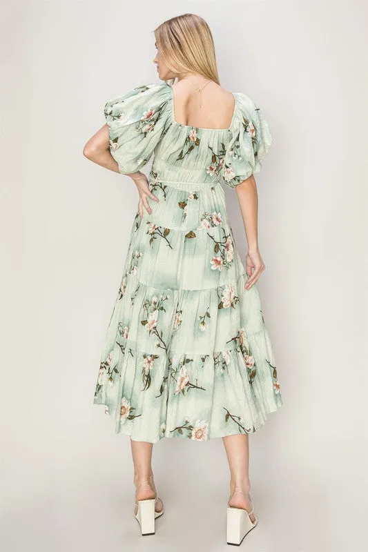 Sage Floral Midi Dress