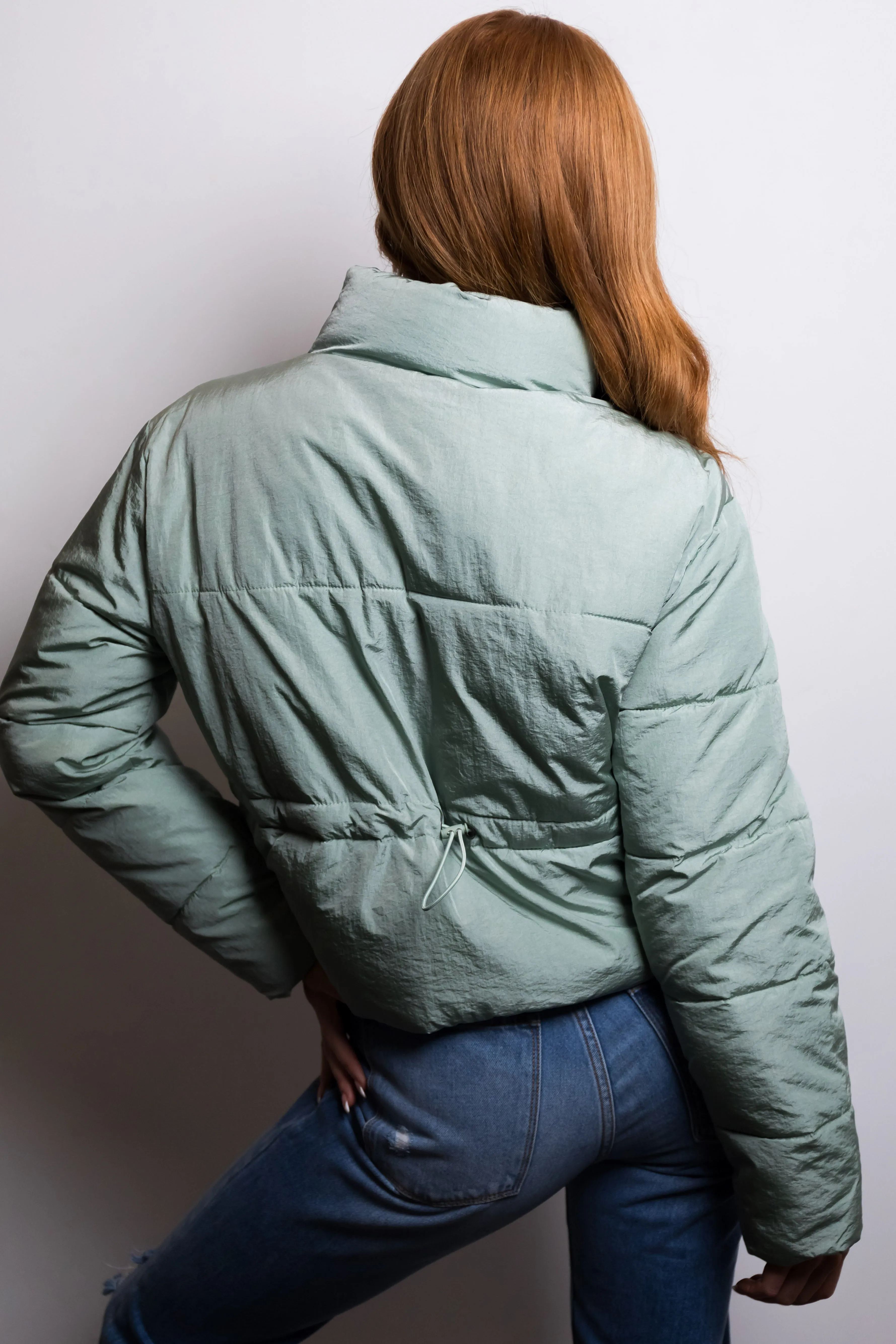 Sage Zip Up Quilted Puffer Jacket with Sheen