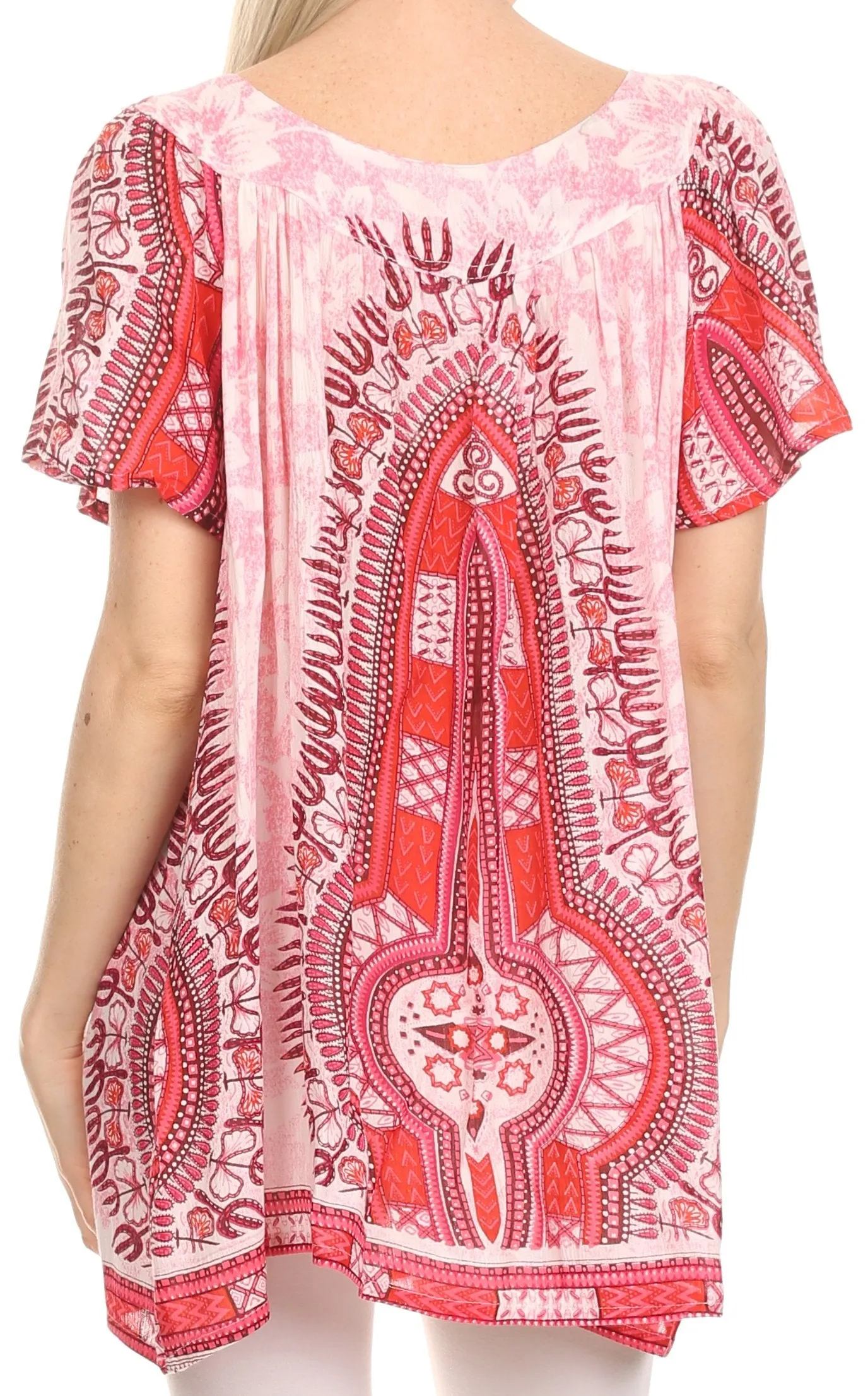 Sakkas Brinks Caftan Cap Sleeve Blouse Top Cover Up With Tribal And Floral Print