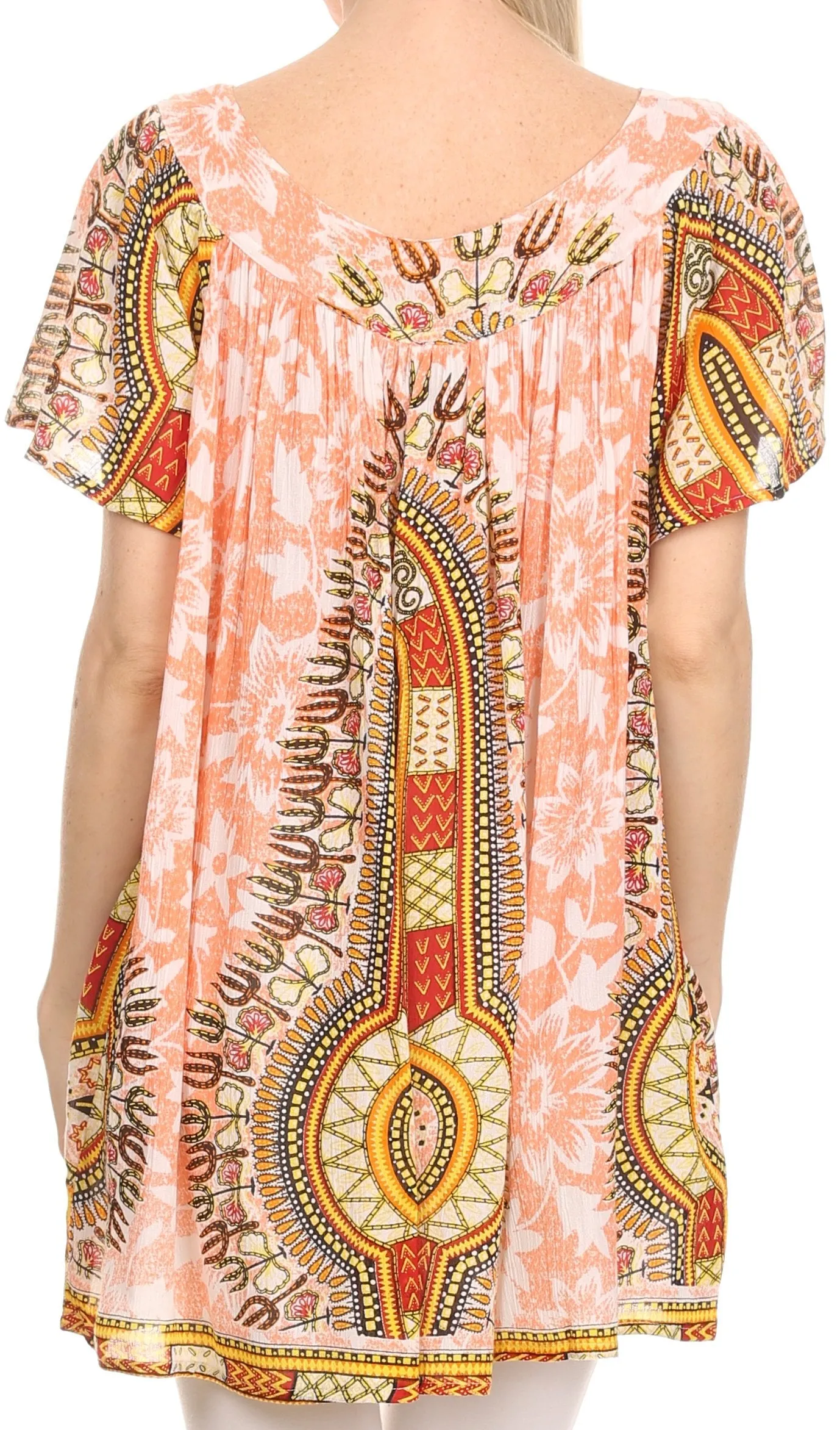 Sakkas Brinks Caftan Cap Sleeve Blouse Top Cover Up With Tribal And Floral Print