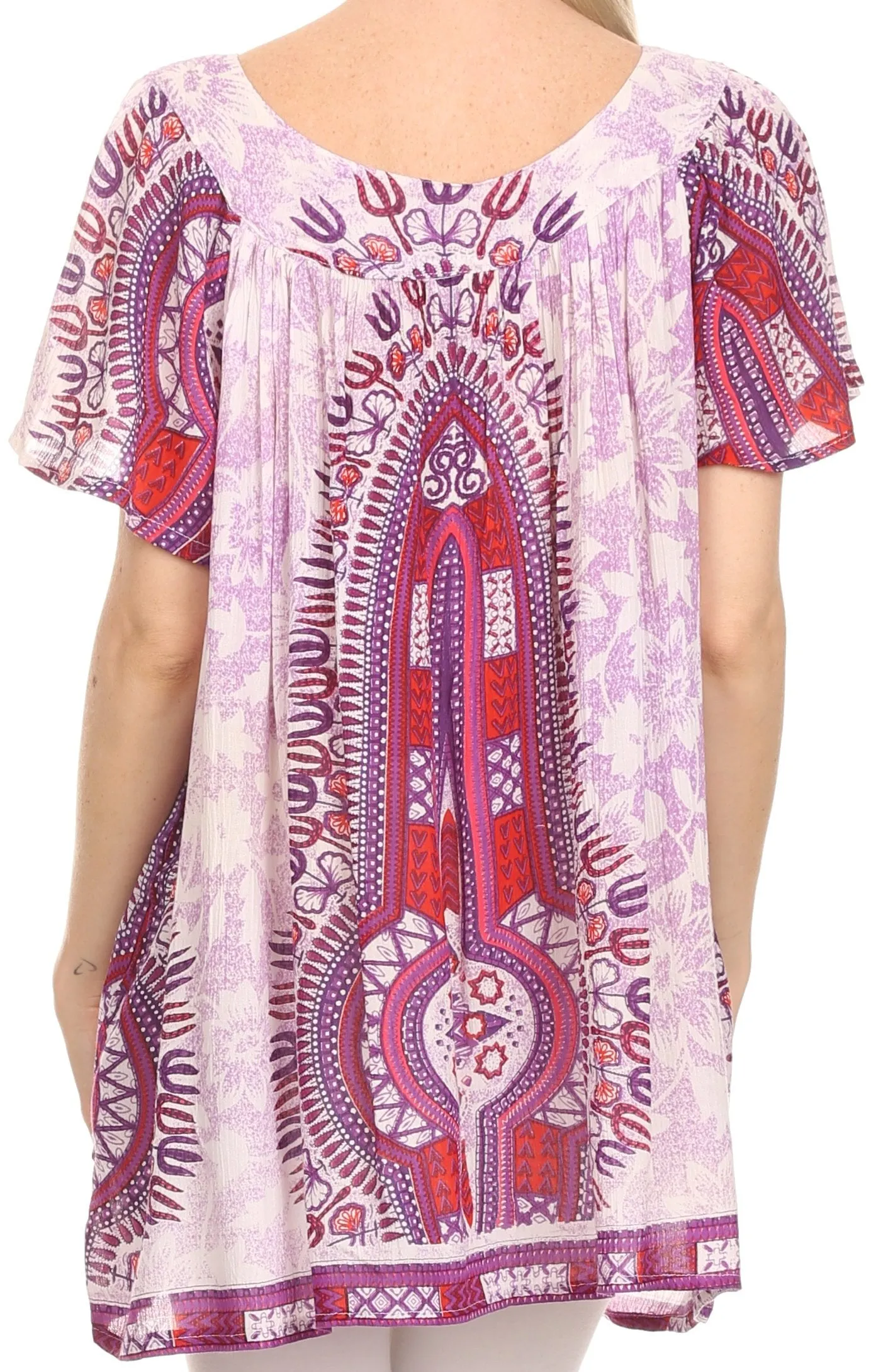 Sakkas Brinks Caftan Cap Sleeve Blouse Top Cover Up With Tribal And Floral Print