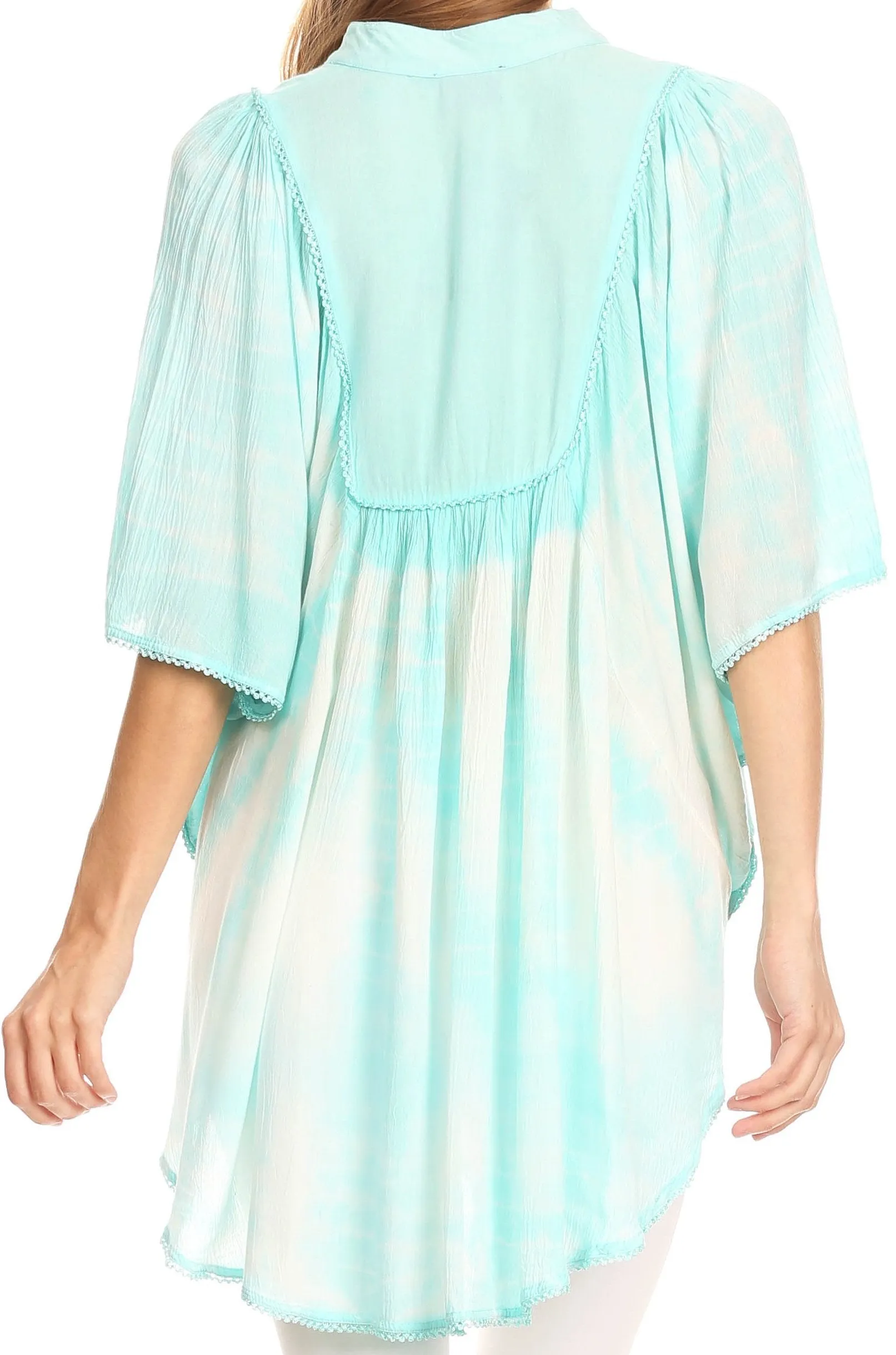 Sakkas Martina Delicate Embroidered Tie Dye Poncho Top / Cover Up