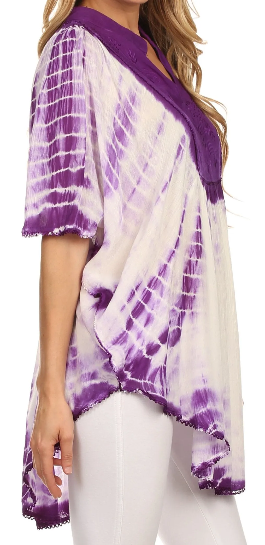 Sakkas Martina Delicate Embroidered Tie Dye Poncho Top / Cover Up