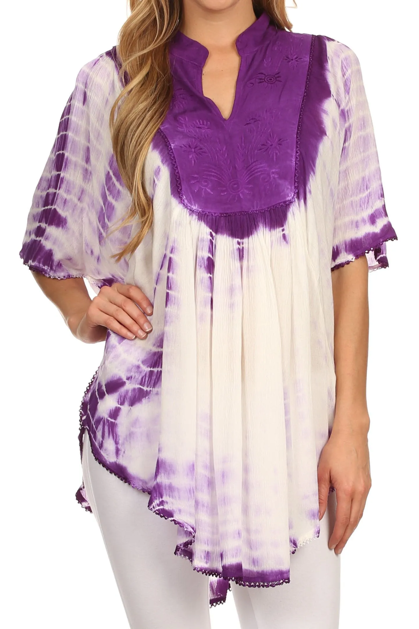 Sakkas Martina Delicate Embroidered Tie Dye Poncho Top / Cover Up