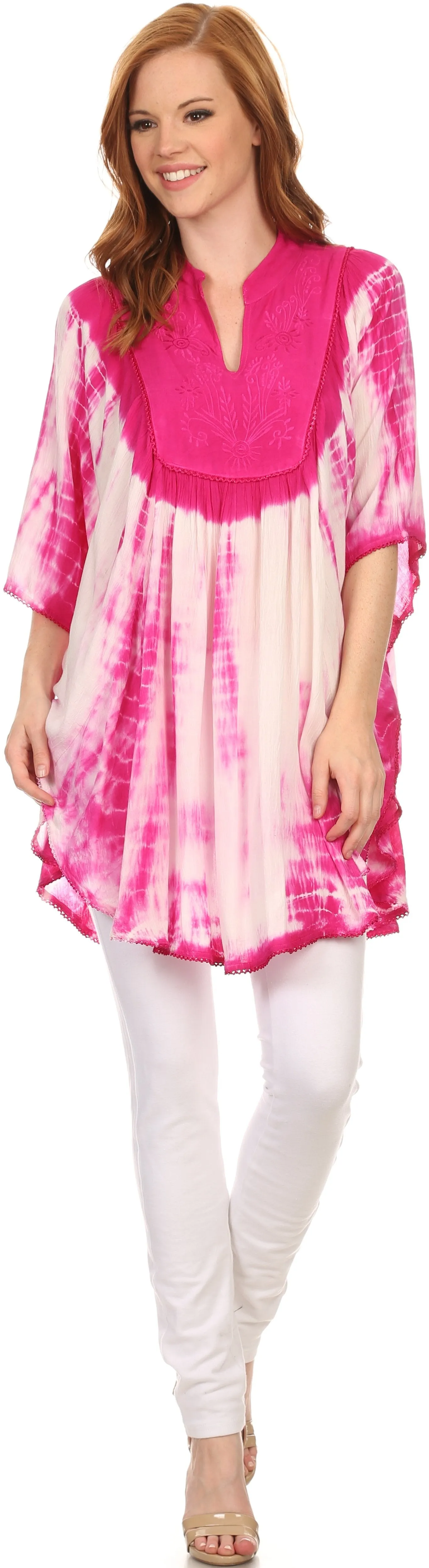 Sakkas Martina Delicate Embroidered Tie Dye Poncho Top / Cover Up