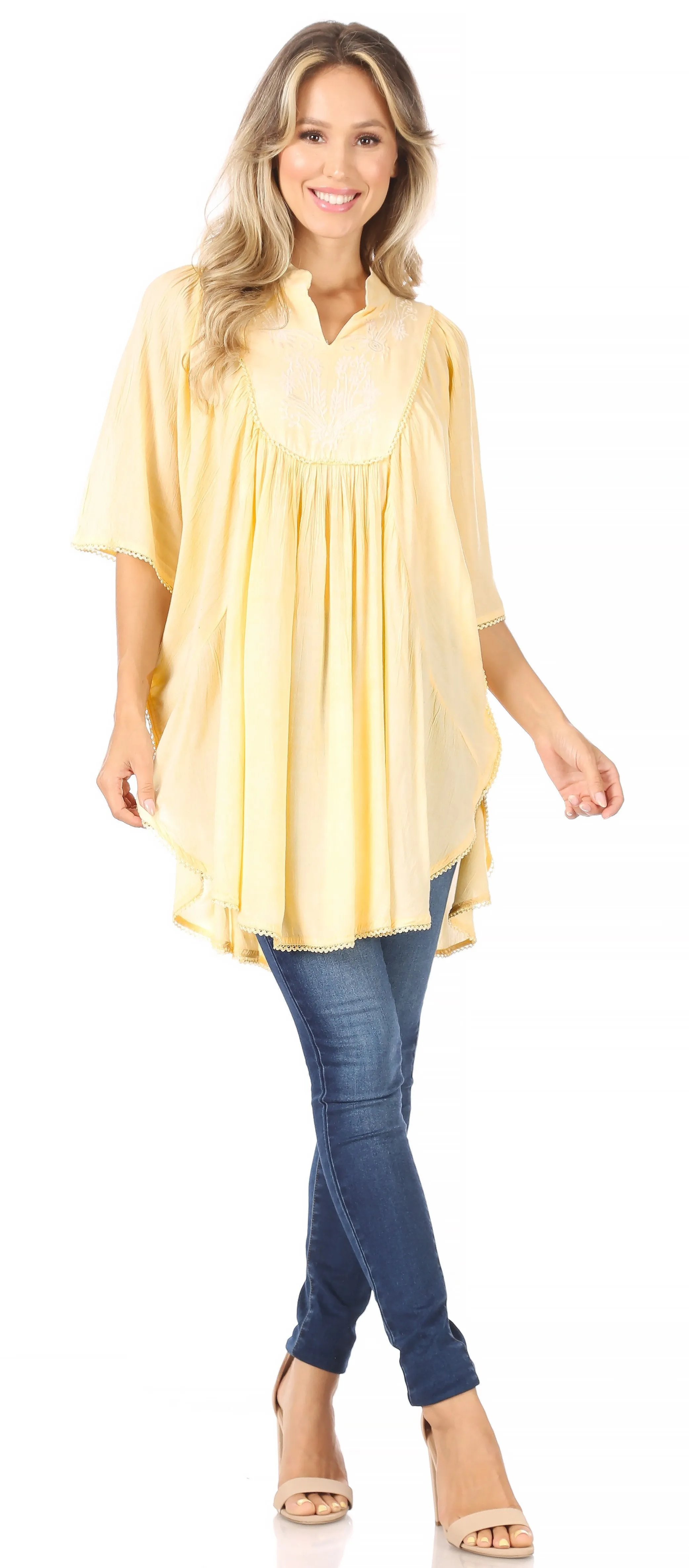 Sakkas Martina Delicate Embroidered Tie Dye Poncho Top / Cover Up