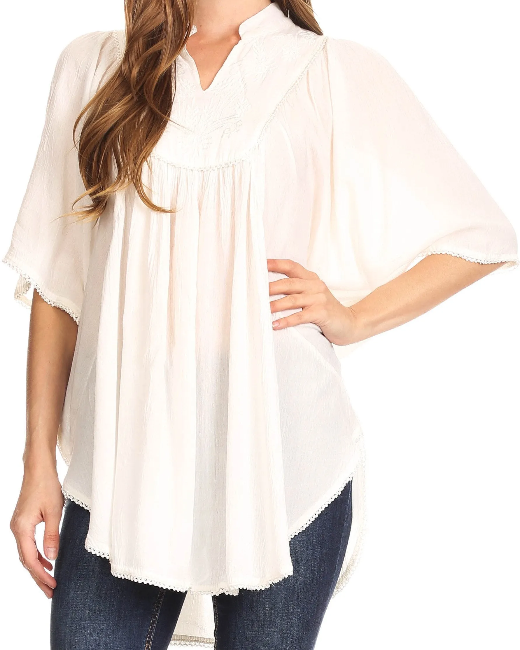 Sakkas Martina Delicate Embroidered Tie Dye Poncho Top / Cover Up