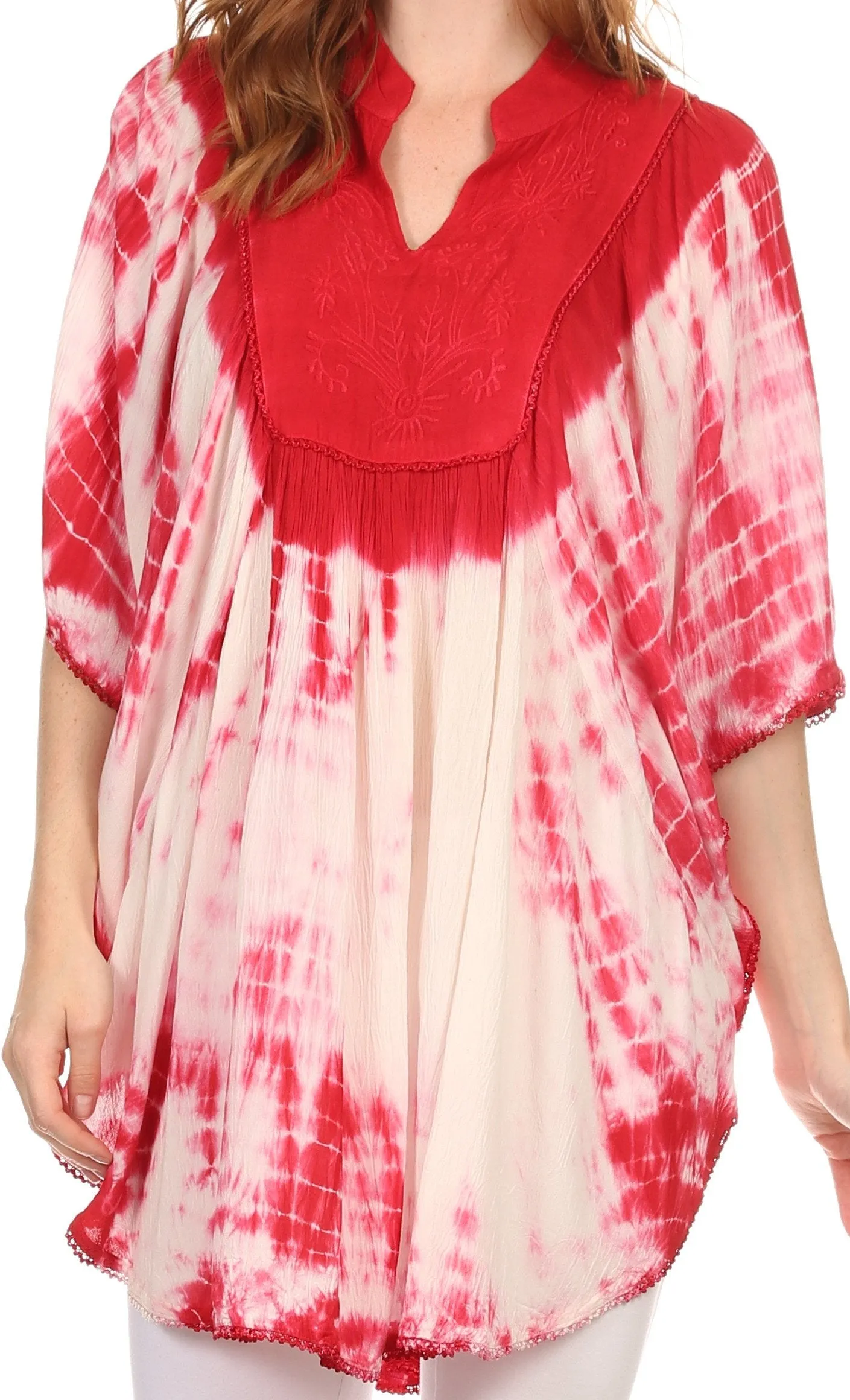 Sakkas Martina Delicate Embroidered Tie Dye Poncho Top / Cover Up