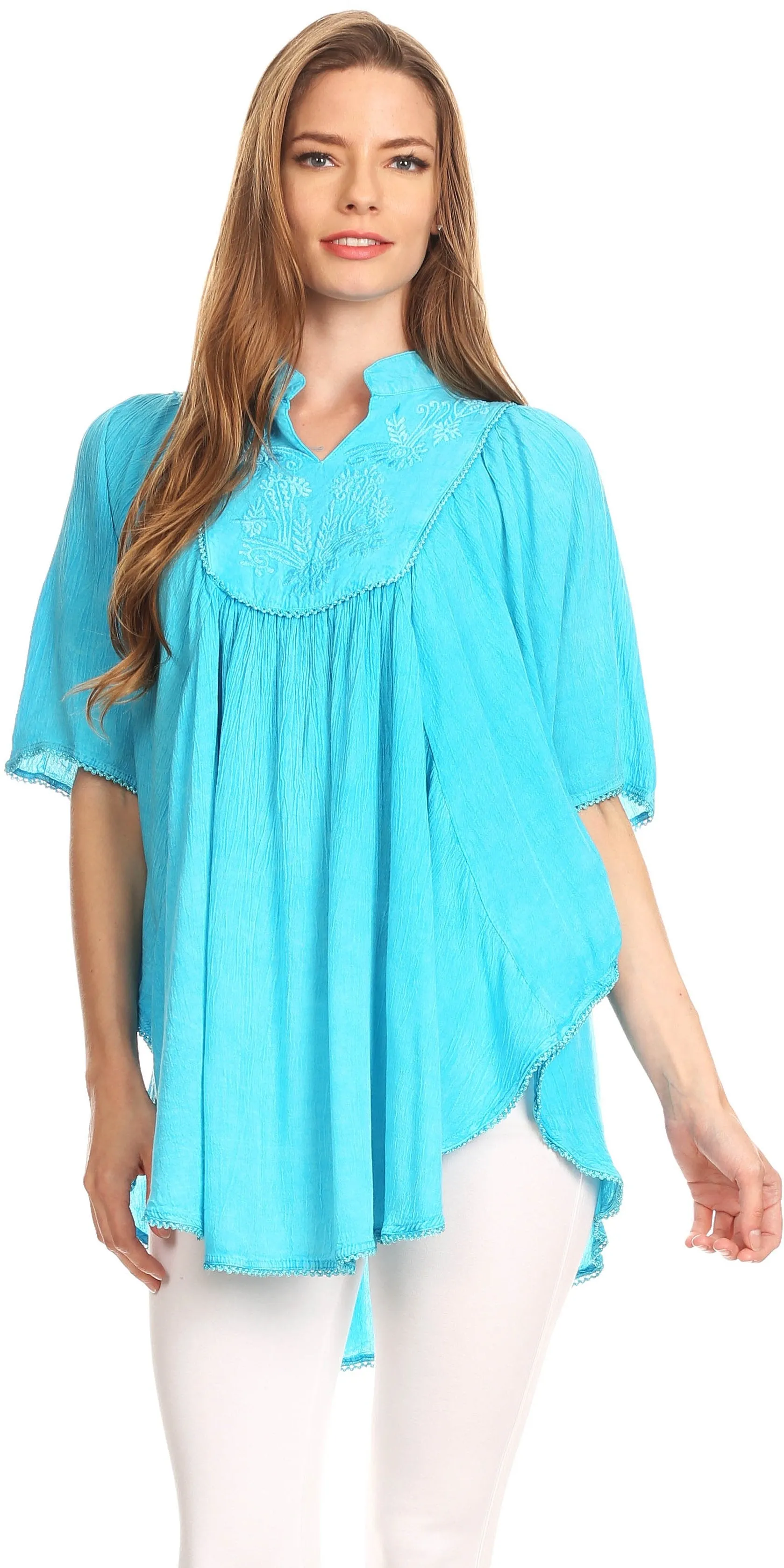 Sakkas Martina Delicate Embroidered Tie Dye Poncho Top / Cover Up