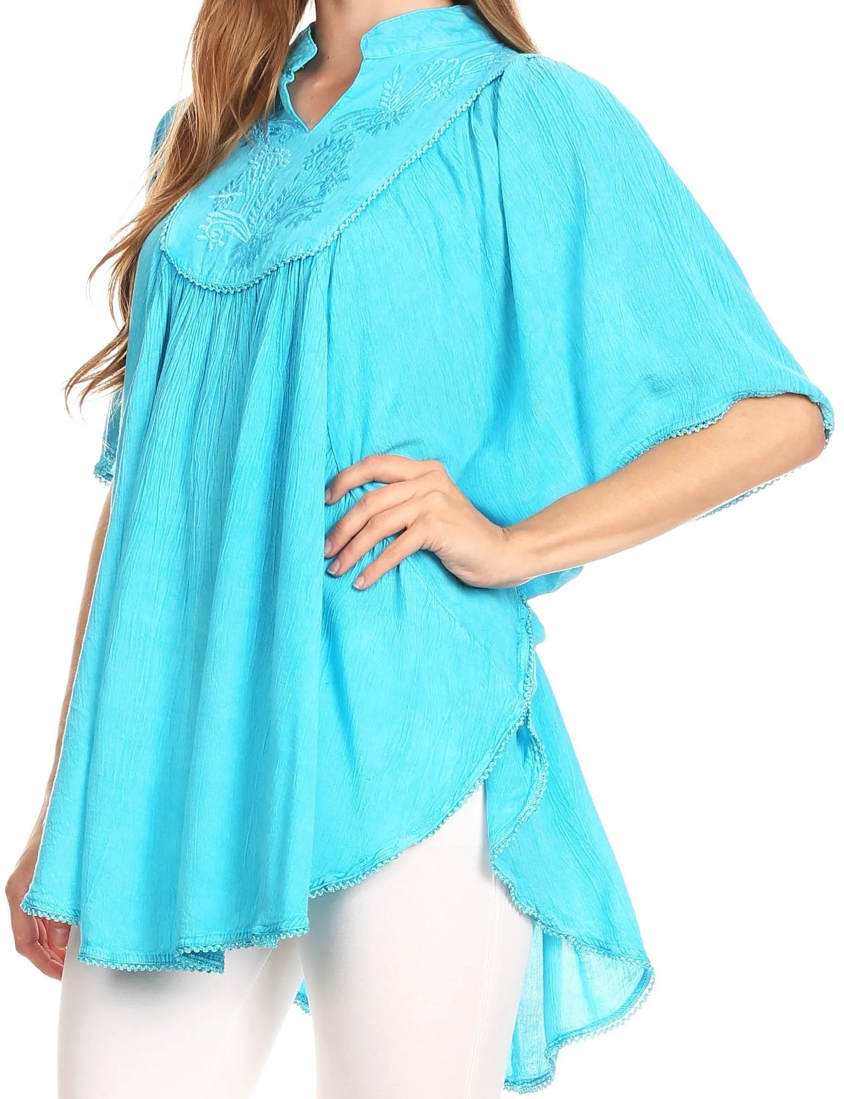 Sakkas Martina Delicate Embroidered Tie Dye Poncho Top / Cover Up