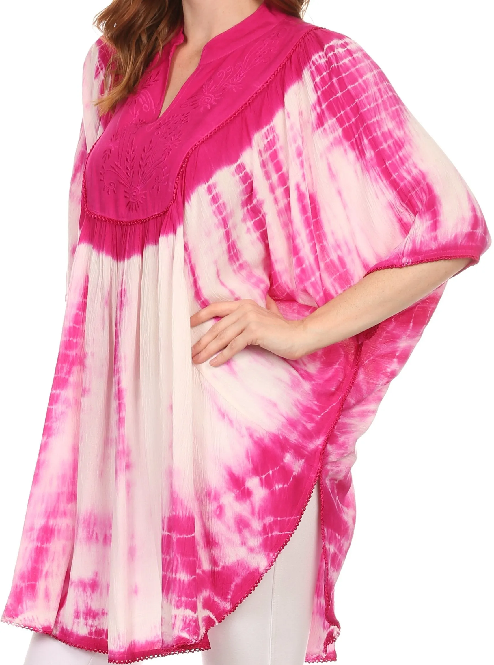 Sakkas Martina Delicate Embroidered Tie Dye Poncho Top / Cover Up