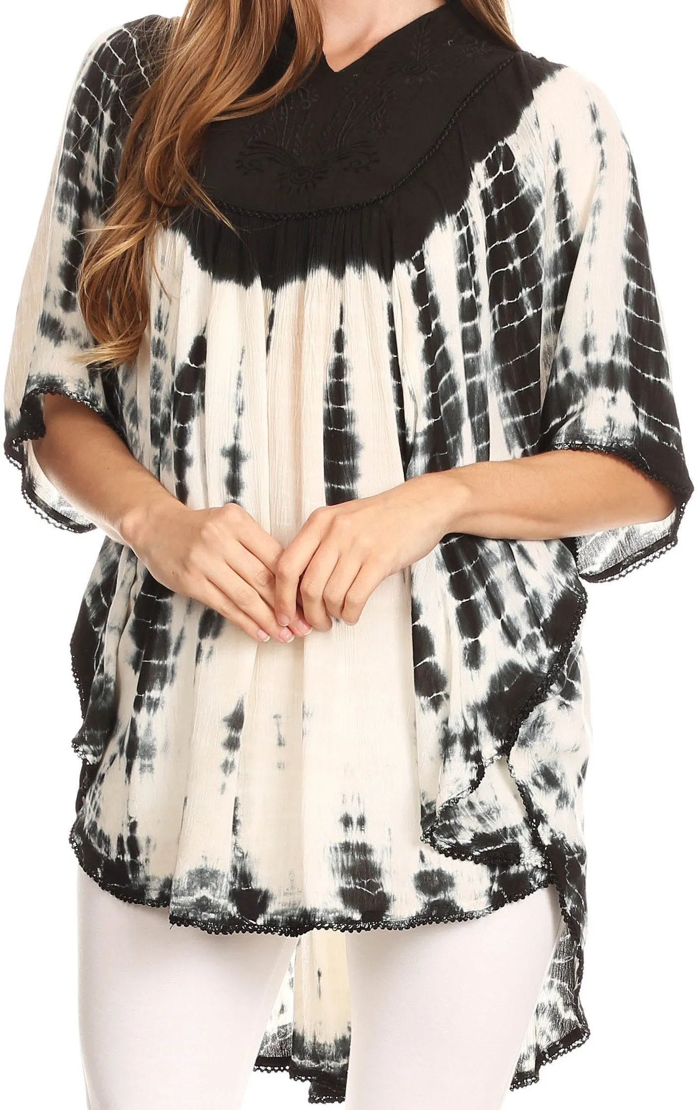 Sakkas Martina Delicate Embroidered Tie Dye Poncho Top / Cover Up