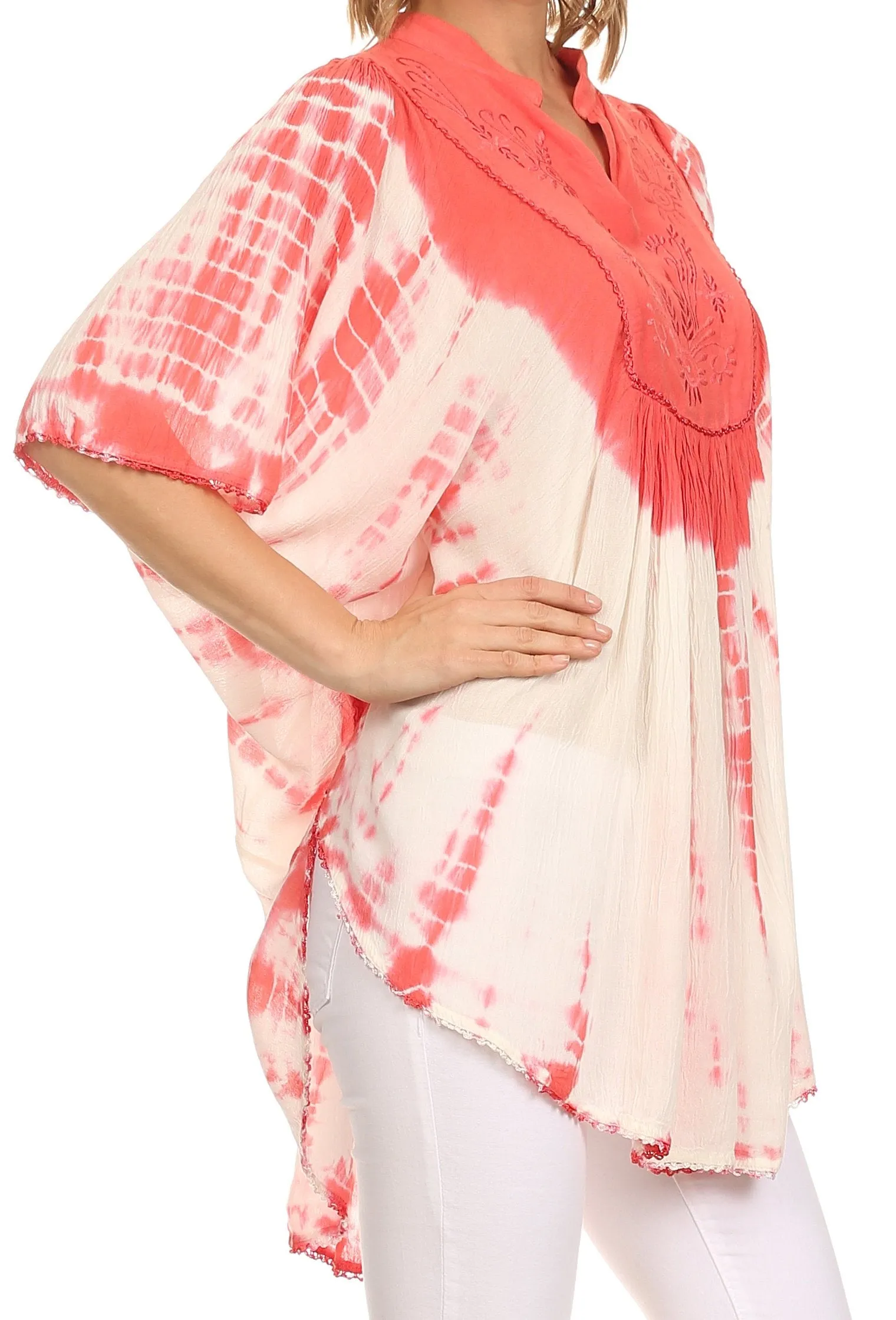 Sakkas Martina Delicate Embroidered Tie Dye Poncho Top / Cover Up