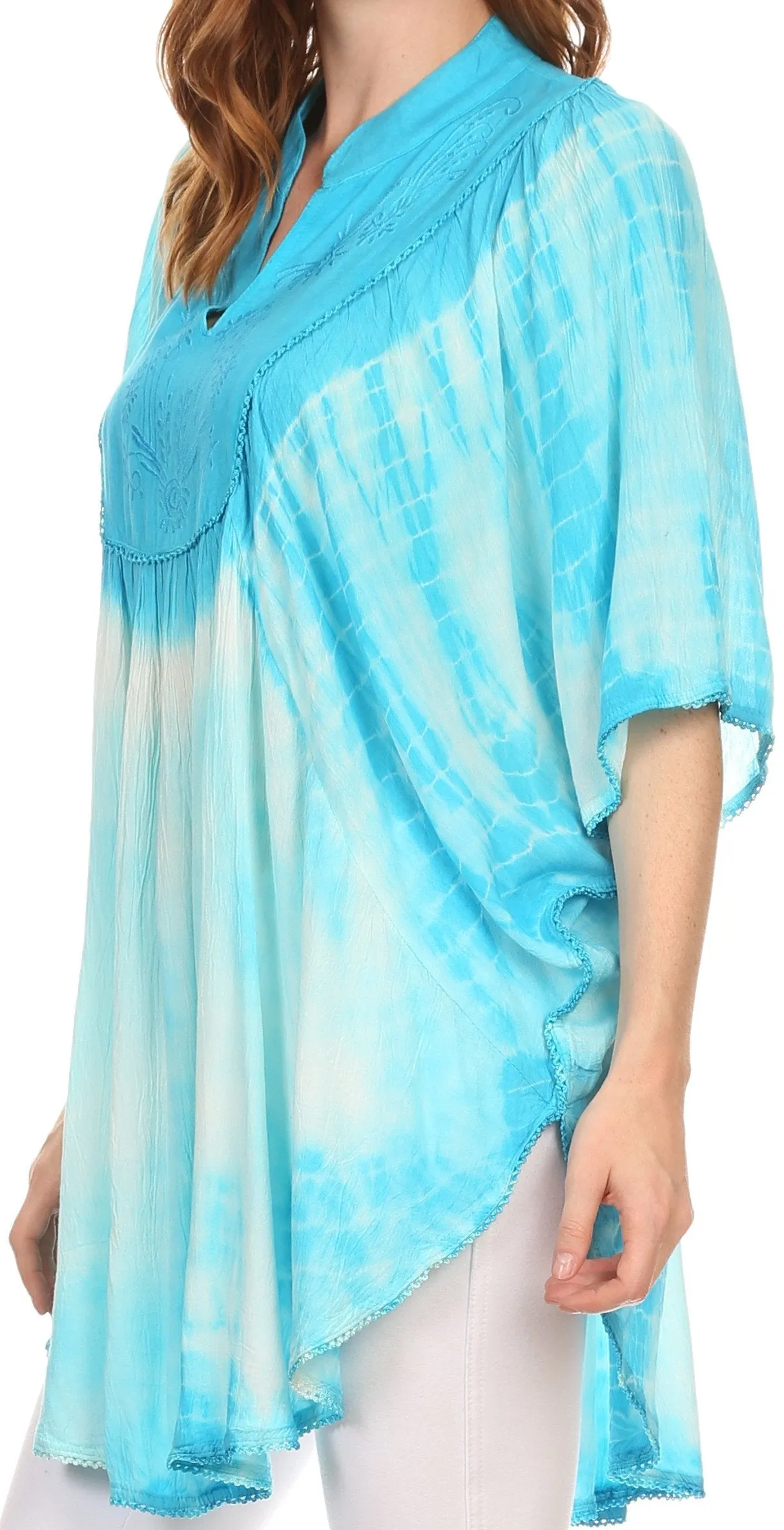 Sakkas Martina Delicate Embroidered Tie Dye Poncho Top / Cover Up