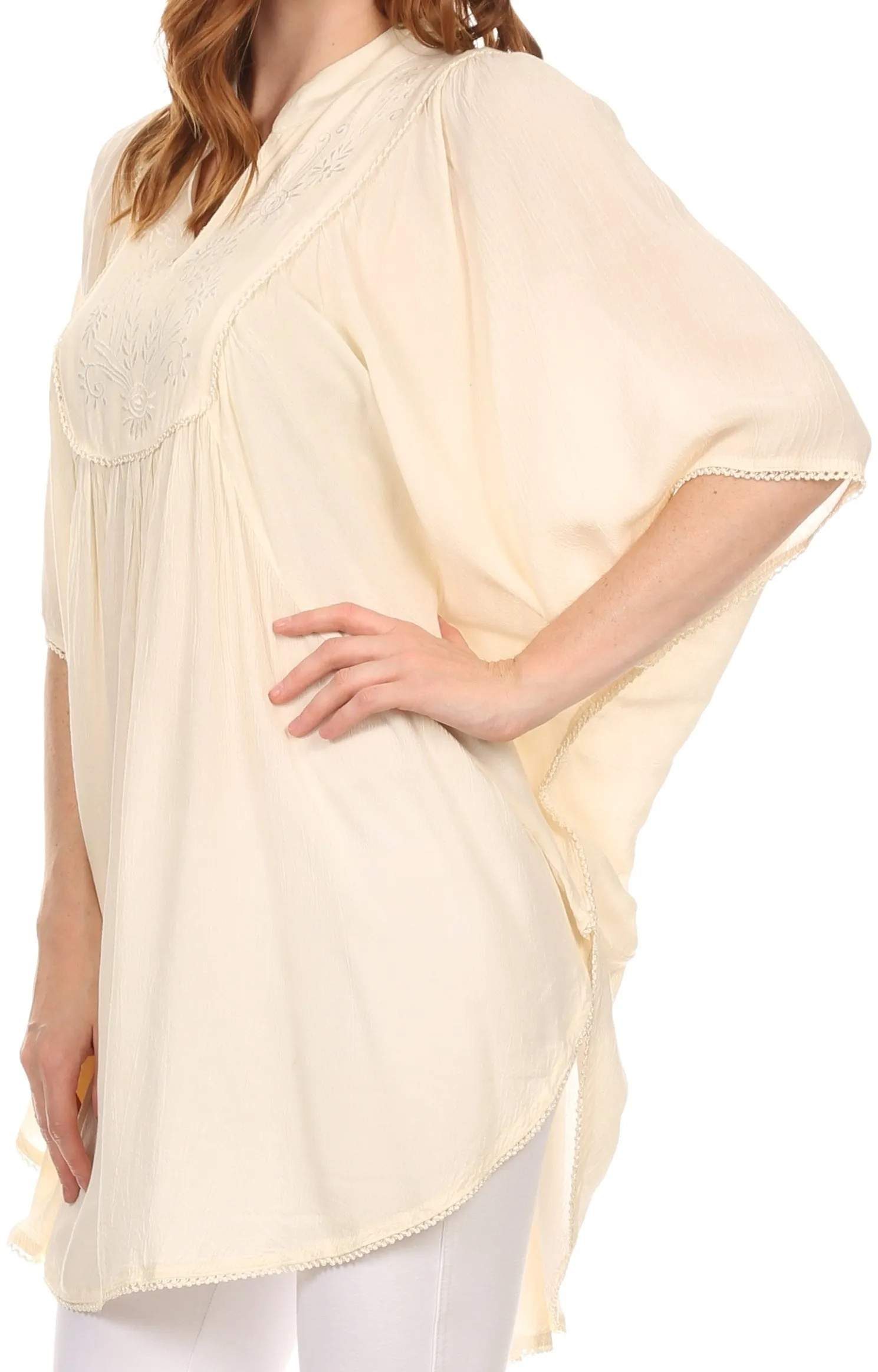 Sakkas Martina Delicate Embroidered Tie Dye Poncho Top / Cover Up