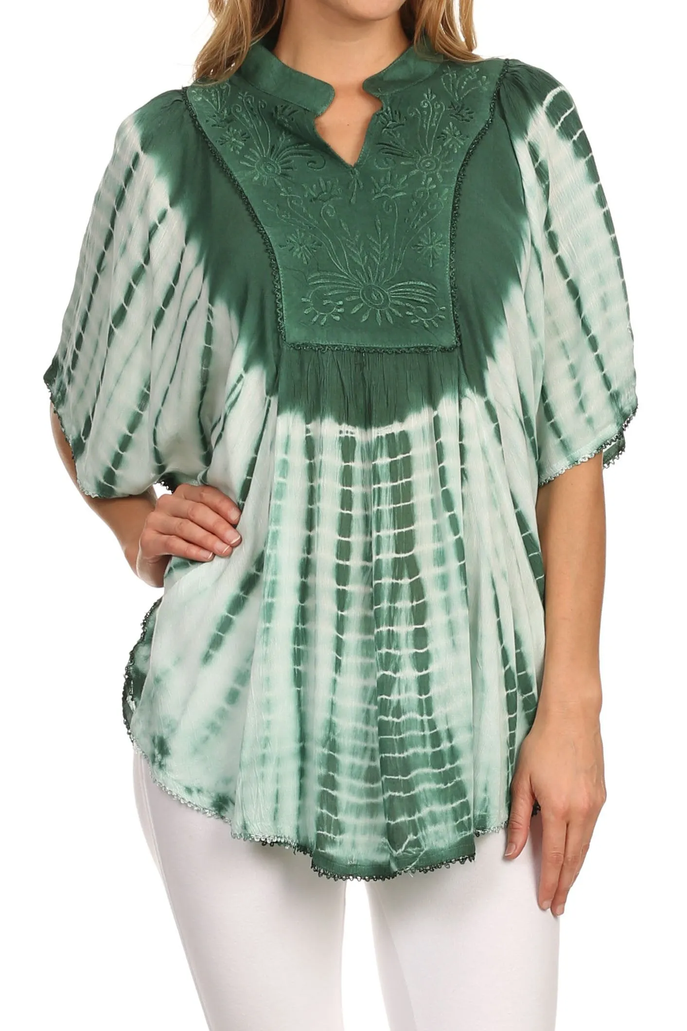 Sakkas Martina Delicate Embroidered Tie Dye Poncho Top / Cover Up