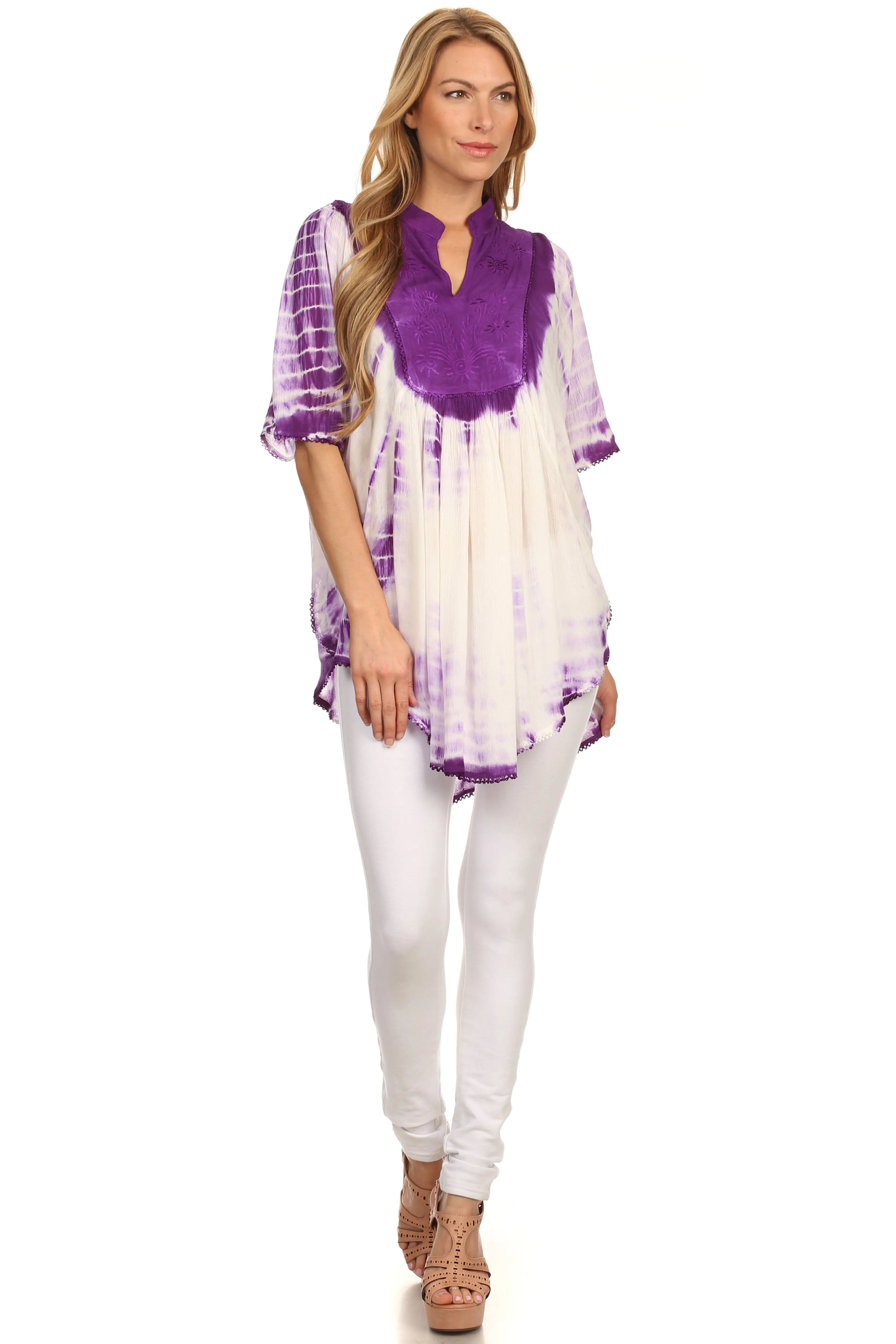 Sakkas Martina Delicate Embroidered Tie Dye Poncho Top / Cover Up