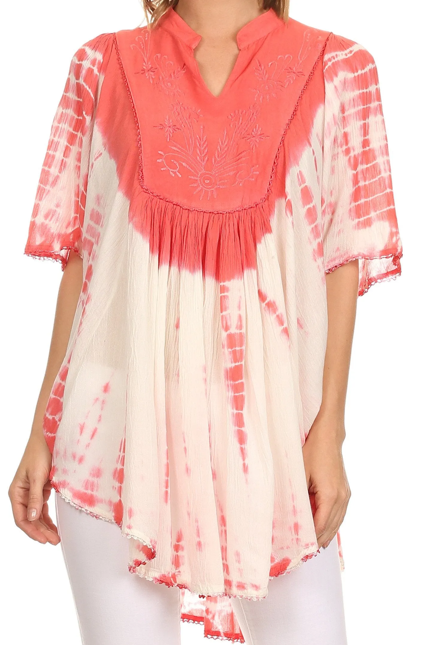 Sakkas Martina Delicate Embroidered Tie Dye Poncho Top / Cover Up