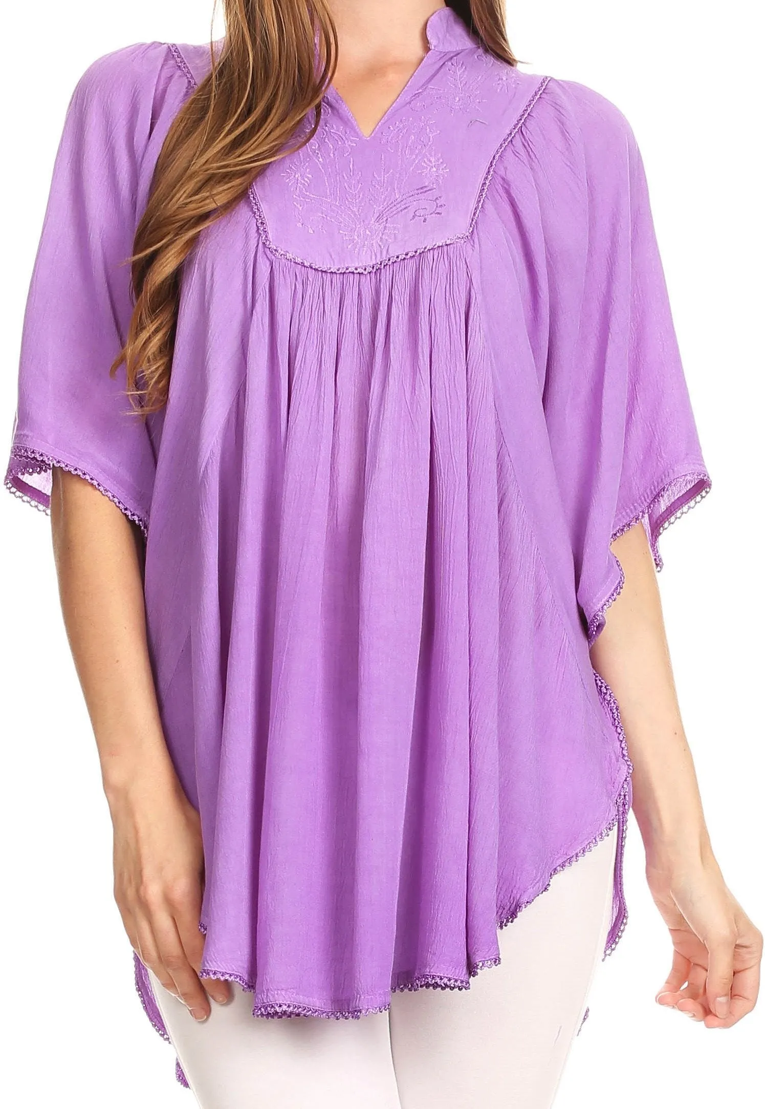 Sakkas Martina Delicate Embroidered Tie Dye Poncho Top / Cover Up