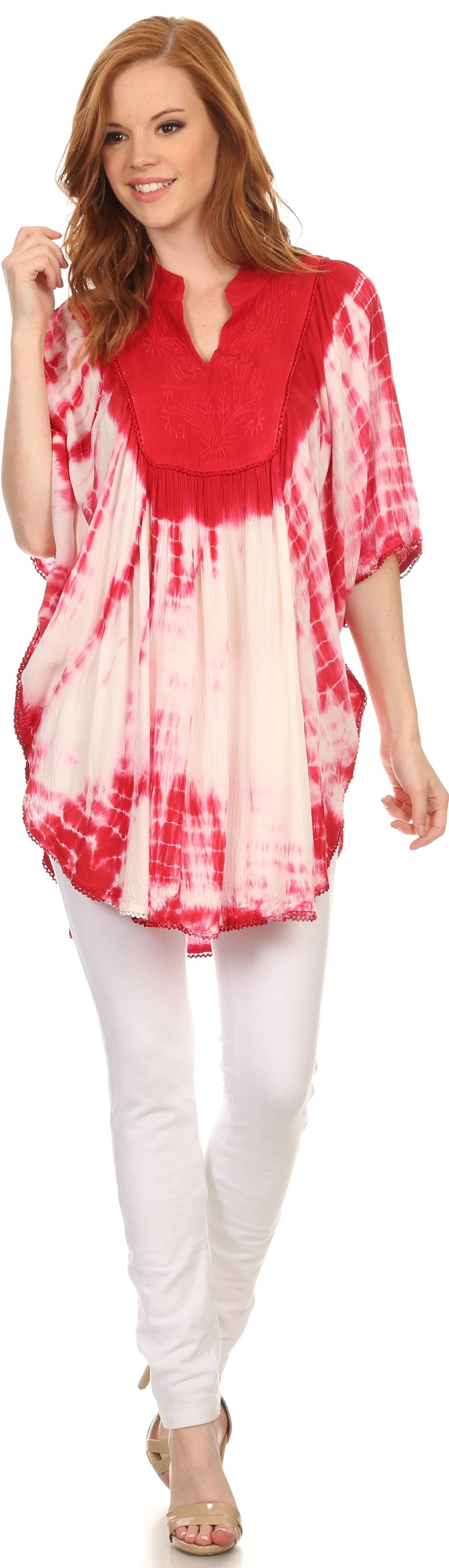 Sakkas Martina Delicate Embroidered Tie Dye Poncho Top / Cover Up