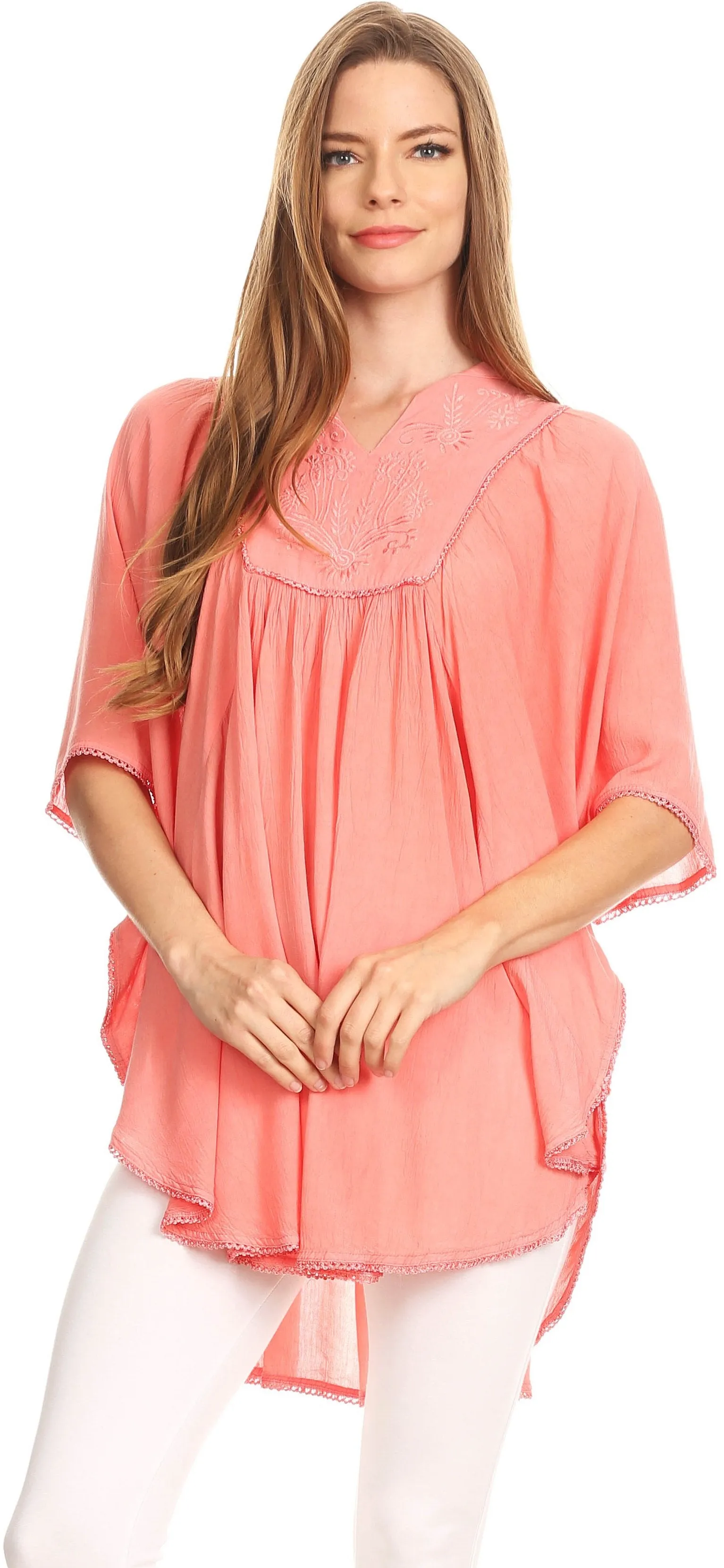 Sakkas Martina Delicate Embroidered Tie Dye Poncho Top / Cover Up