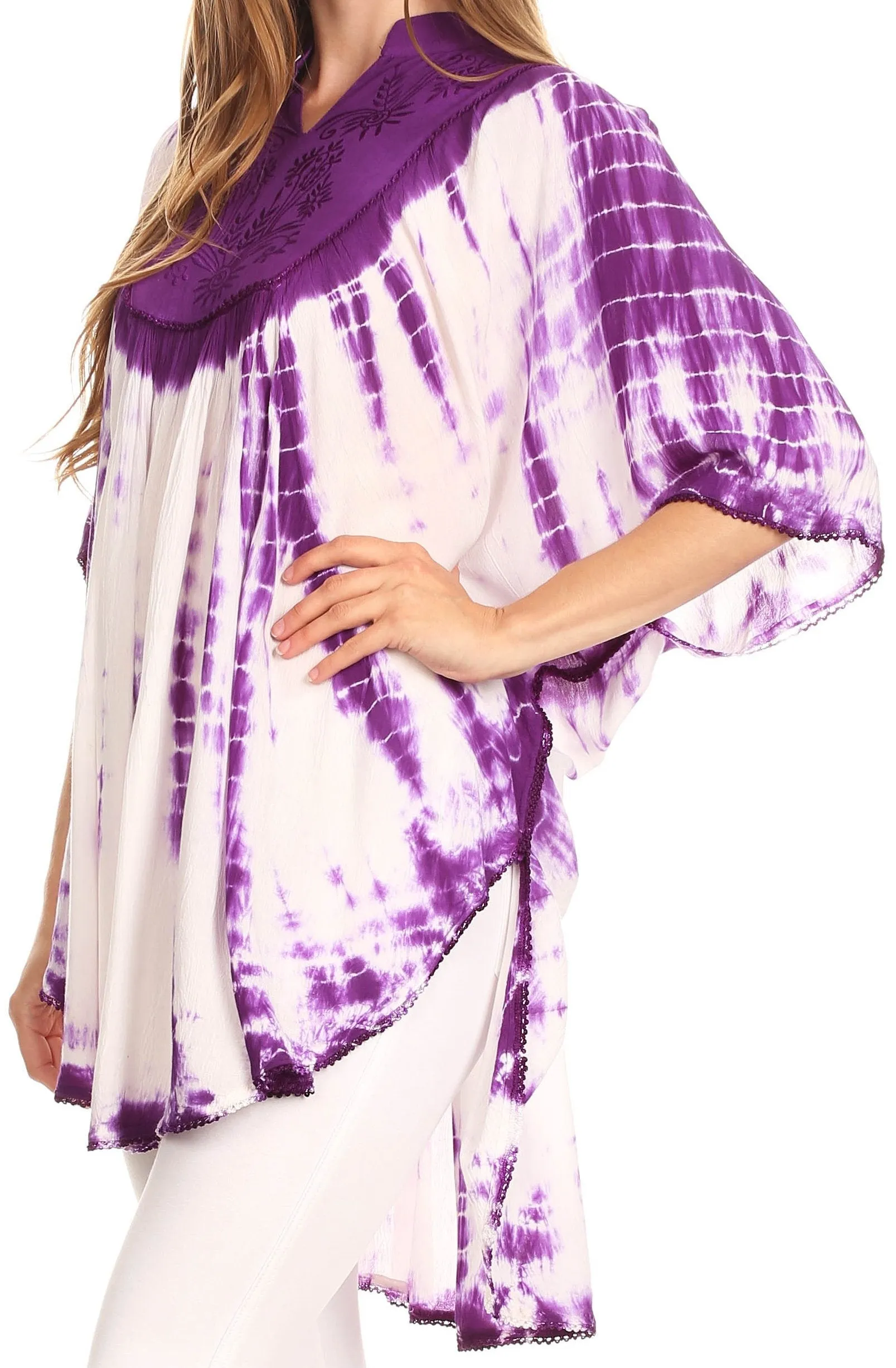 Sakkas Martina Delicate Embroidered Tie Dye Poncho Top / Cover Up