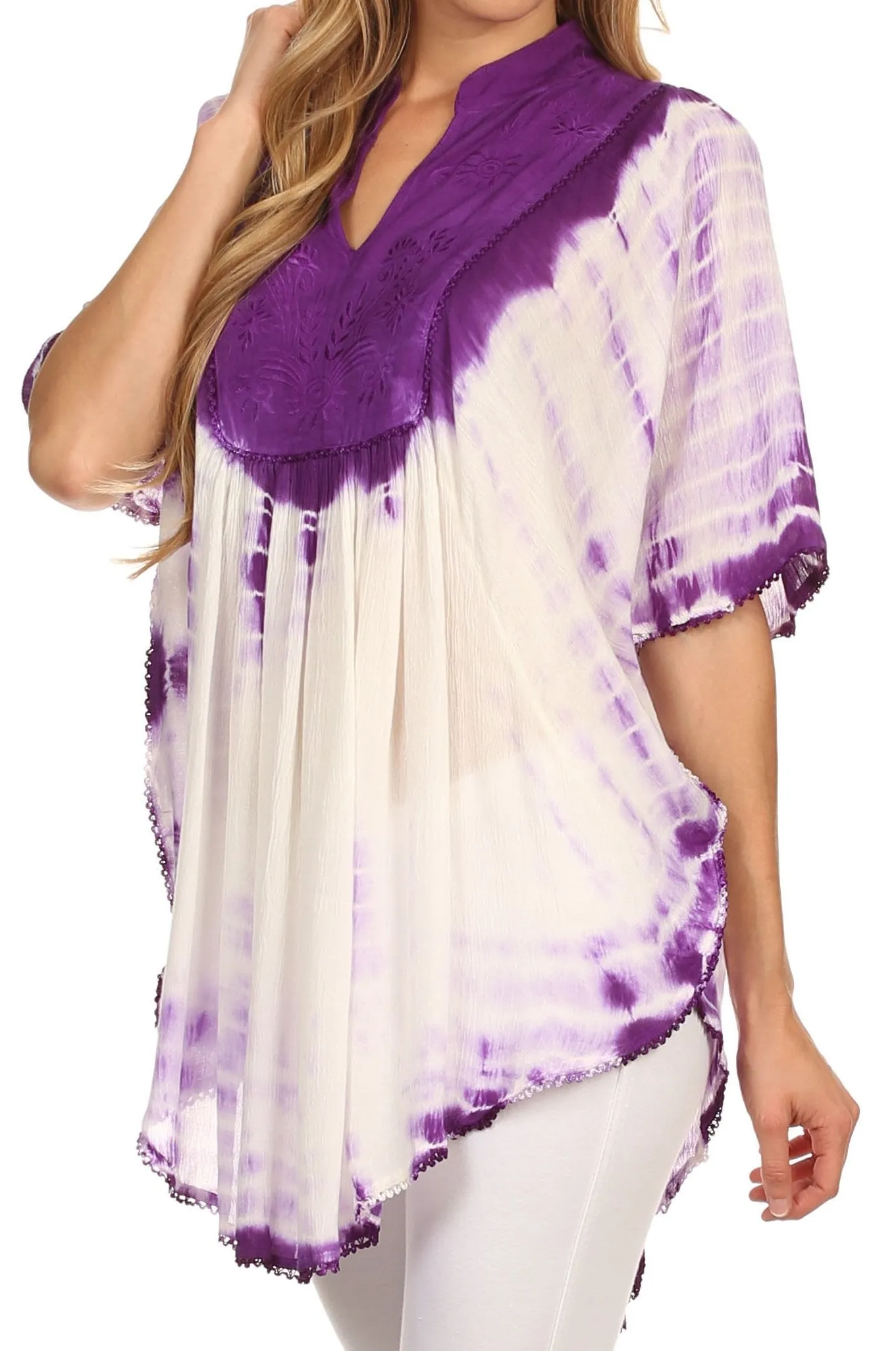 Sakkas Martina Delicate Embroidered Tie Dye Poncho Top / Cover Up