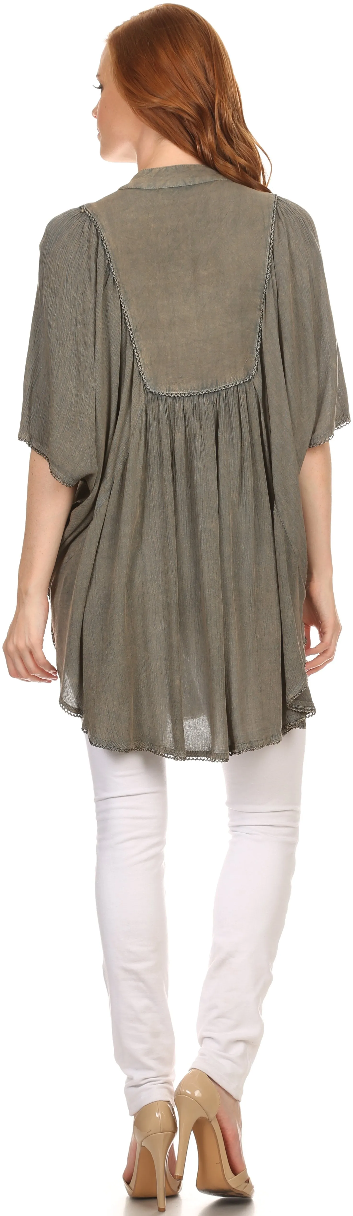 Sakkas Martina Delicate Embroidered Tie Dye Poncho Top / Cover Up