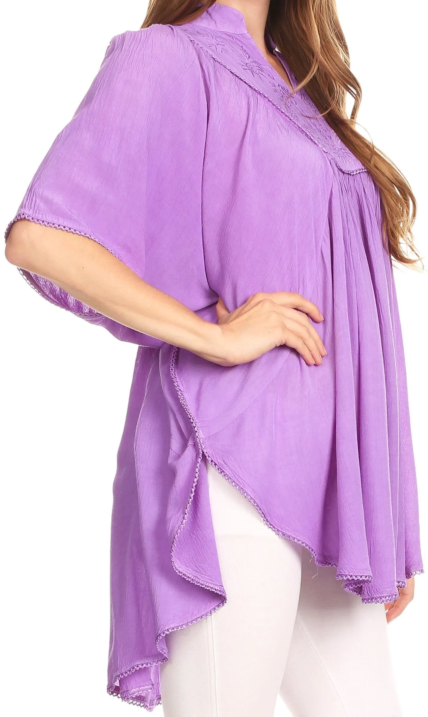 Sakkas Martina Delicate Embroidered Tie Dye Poncho Top / Cover Up