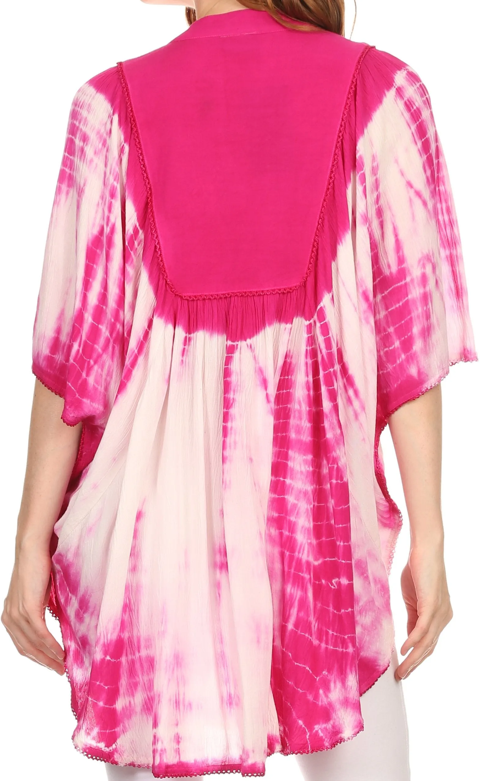 Sakkas Martina Delicate Embroidered Tie Dye Poncho Top / Cover Up