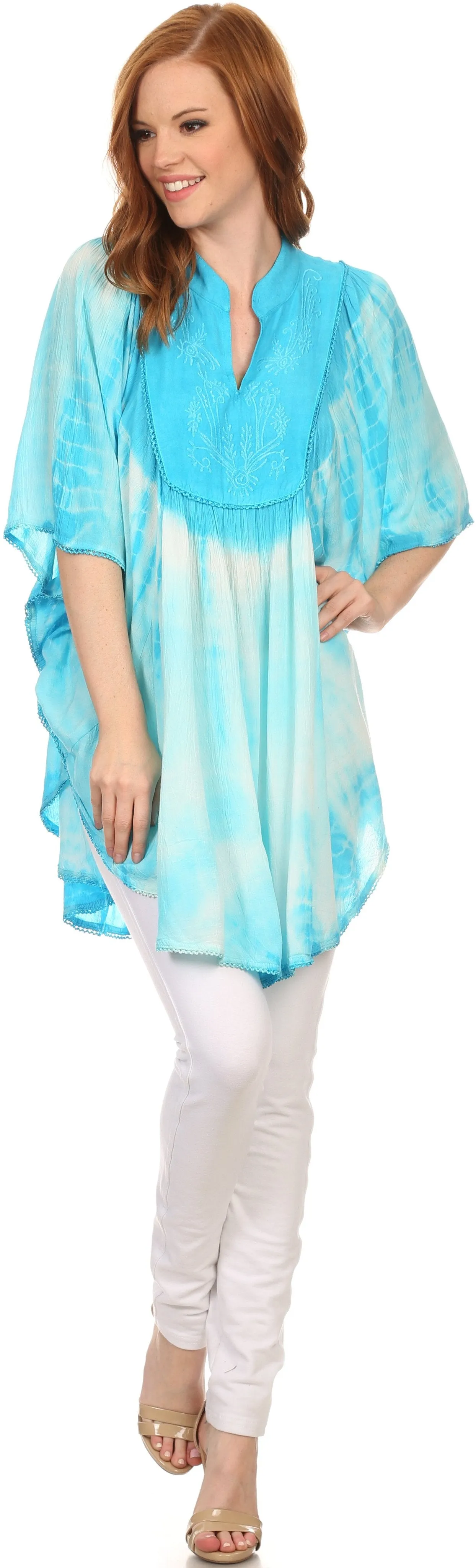 Sakkas Martina Delicate Embroidered Tie Dye Poncho Top / Cover Up