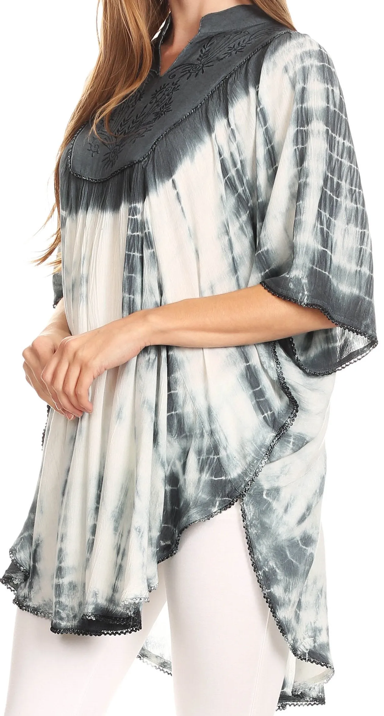 Sakkas Martina Delicate Embroidered Tie Dye Poncho Top / Cover Up