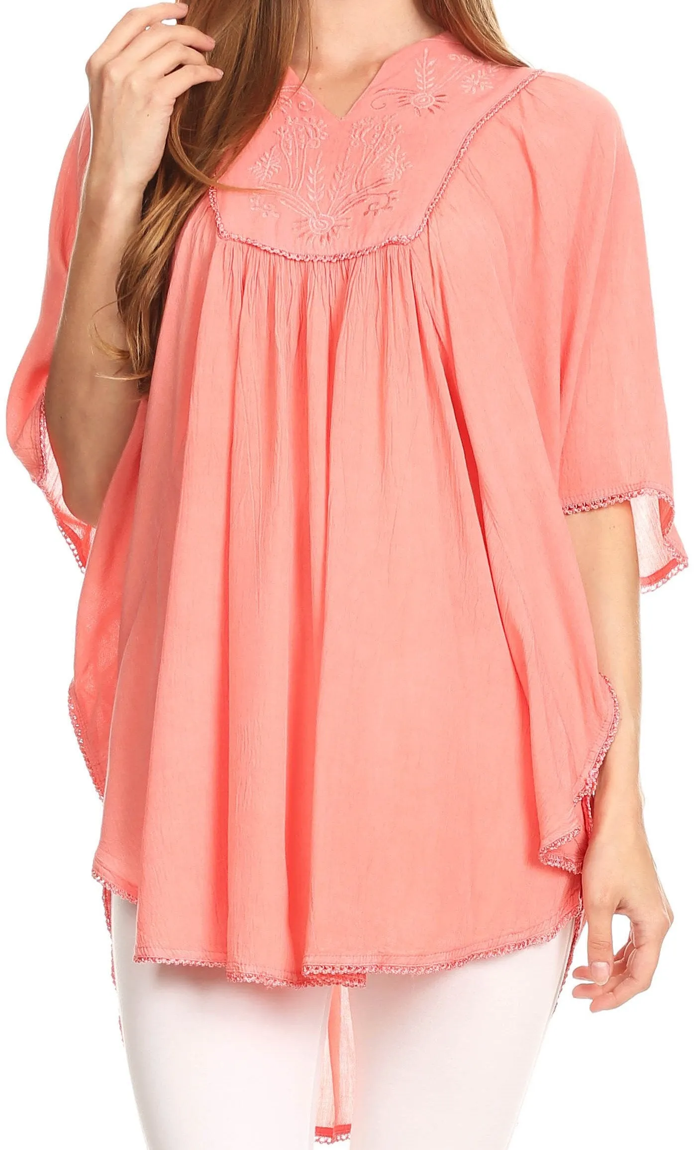 Sakkas Martina Delicate Embroidered Tie Dye Poncho Top / Cover Up