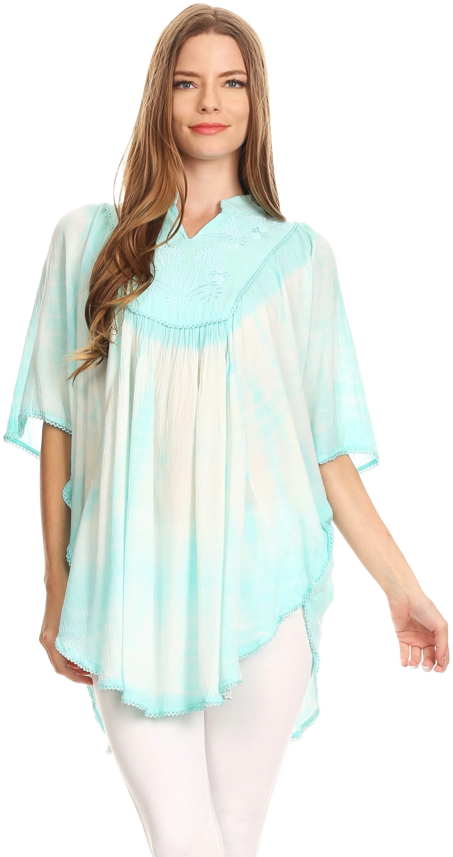 Sakkas Martina Delicate Embroidered Tie Dye Poncho Top / Cover Up