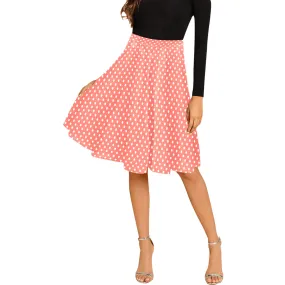 salmon polka dot print Melete Pleated Midi Skirt (Model D15)