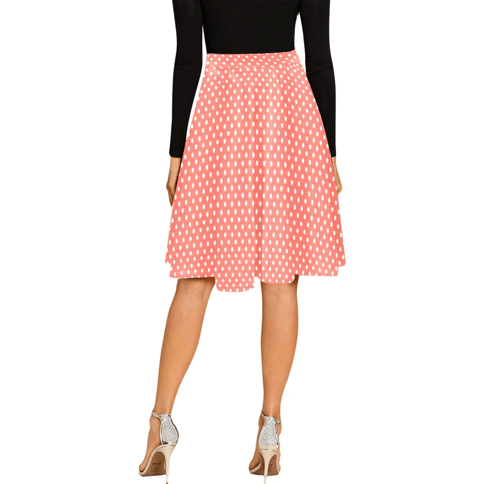 salmon polka dot print Melete Pleated Midi Skirt (Model D15)