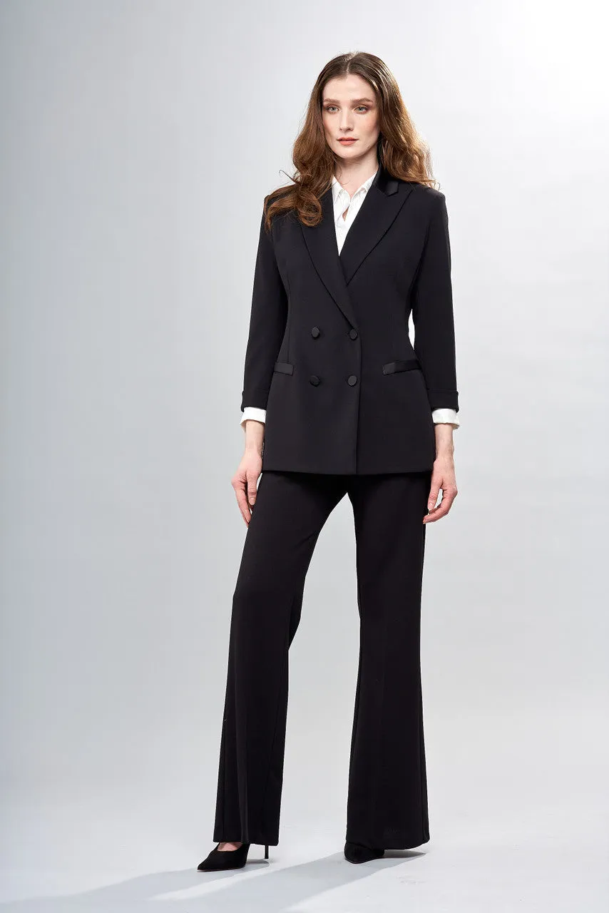 Satin Trim Black Dress Pants