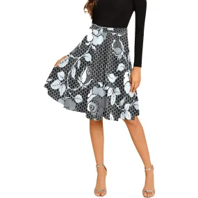 selenium gray print 1 Melete Pleated Midi Skirt (Model D15)