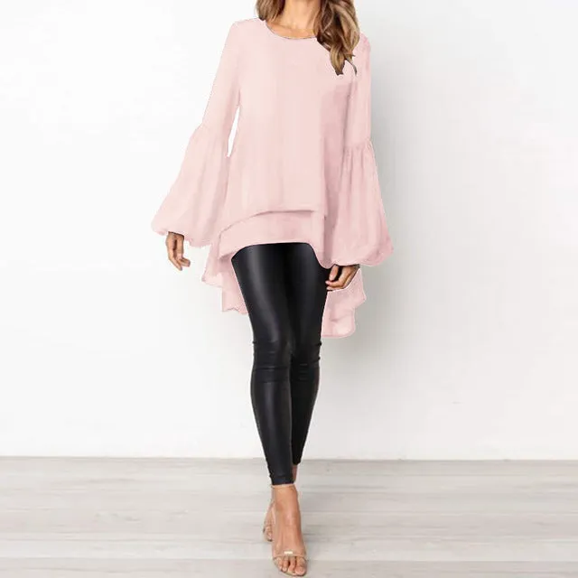 Sexy For Me - Lantern Sleeve Asymmetrical Blouse