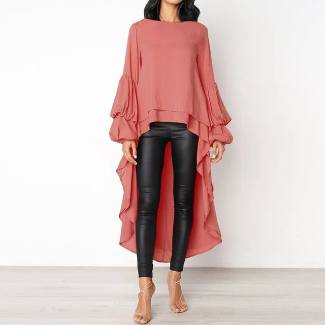 Sexy For Me - Lantern Sleeve Asymmetrical Blouse