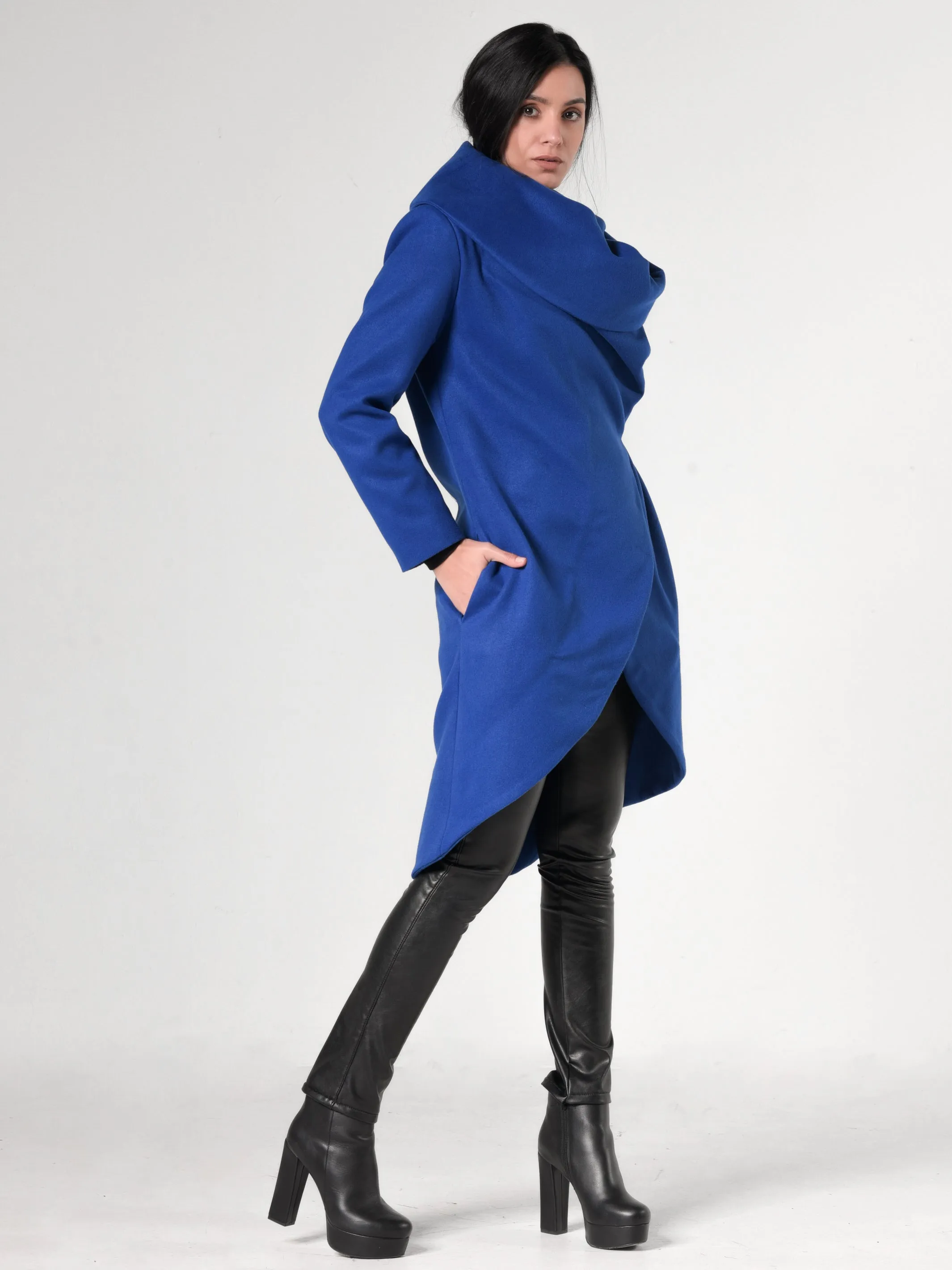 Side Zipper Winter Coat In Royal Blue