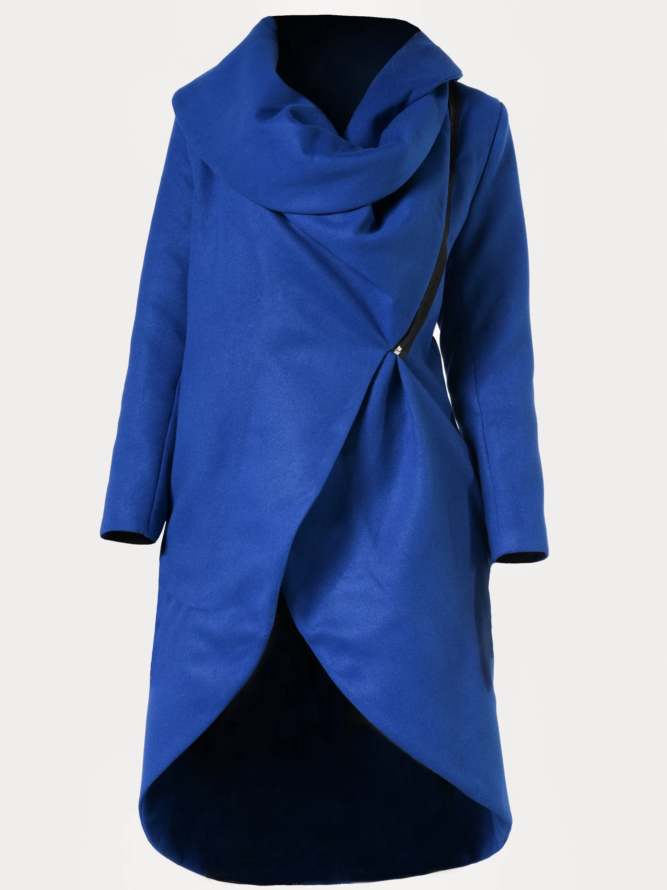 Side Zipper Winter Coat In Royal Blue